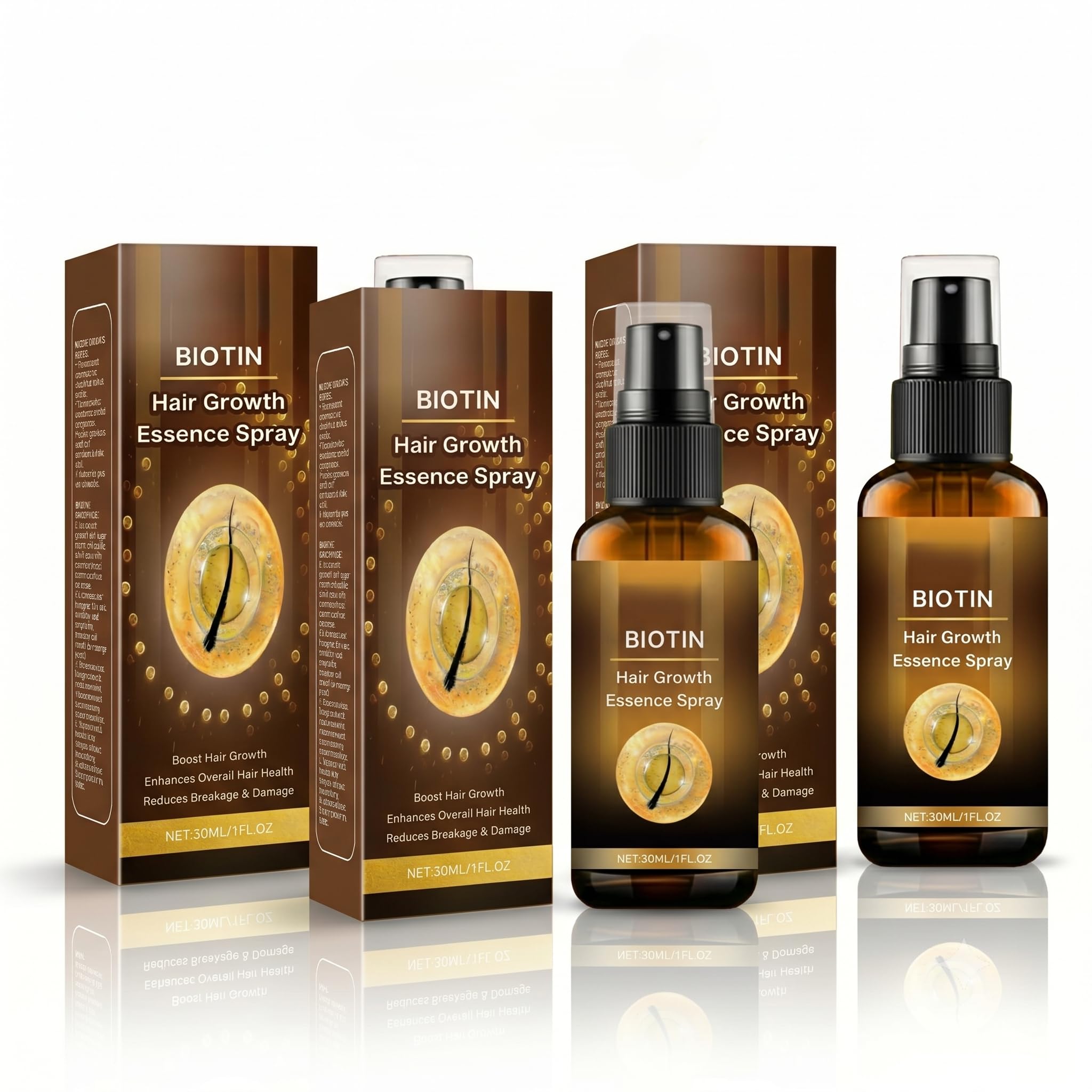 Biotin Hair Growth Essence Spray with Ginseng Root, Ginger Root Extract and Angelica Root Oil, 1 fl oz, Pack of 3
