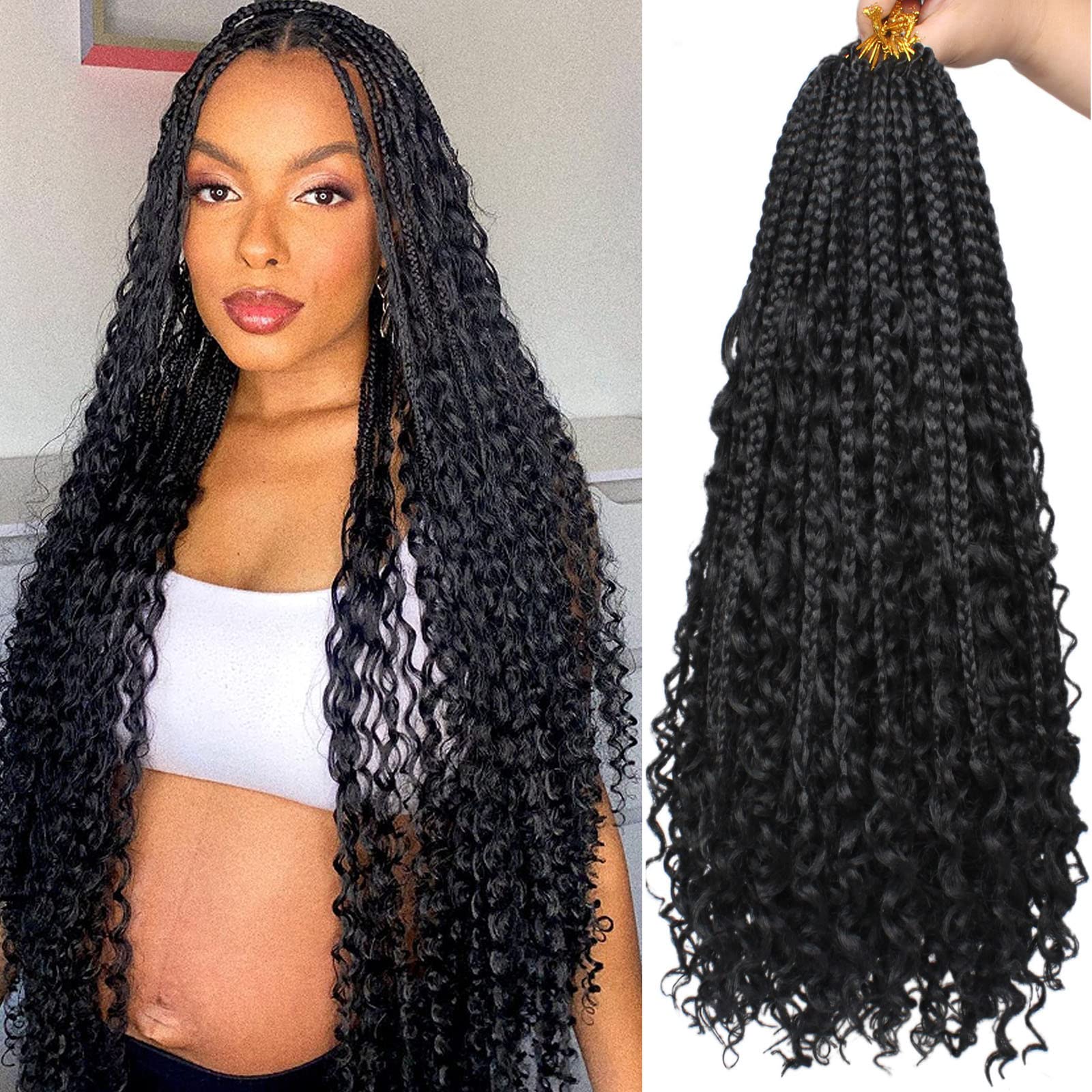Unionbeauty 18 Inch Boho Box Braids Crochet Hair Goddess Box Braids Crochet Hair with Curly Ends 8 Packs Bohemian Box Braids Cro