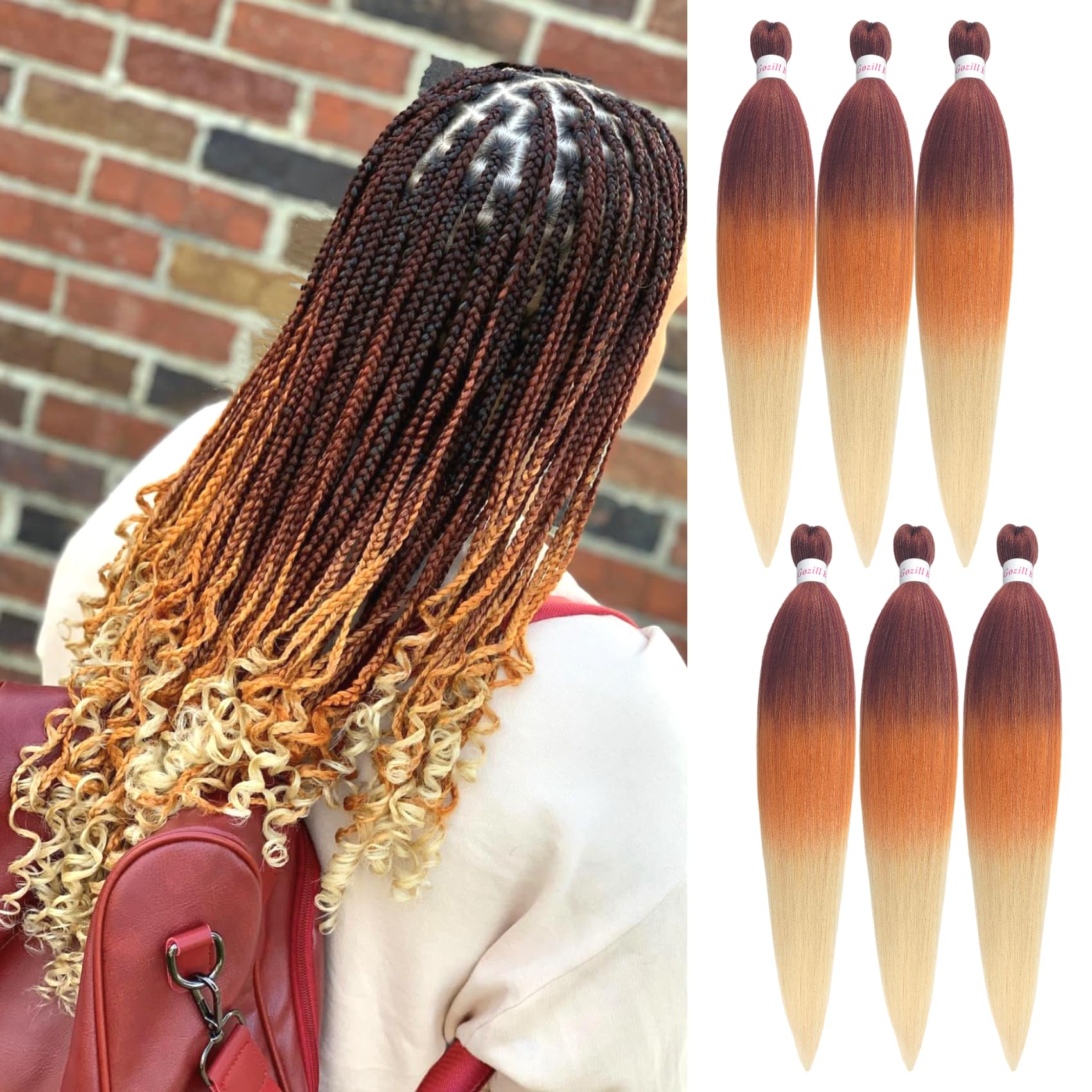 Gozill Ombre Baiding Hair Pe Sretched Ginger Golden Blonde Kanekalon Braiding Hair Prestretched Ez Braid Colored Braiding Hair E