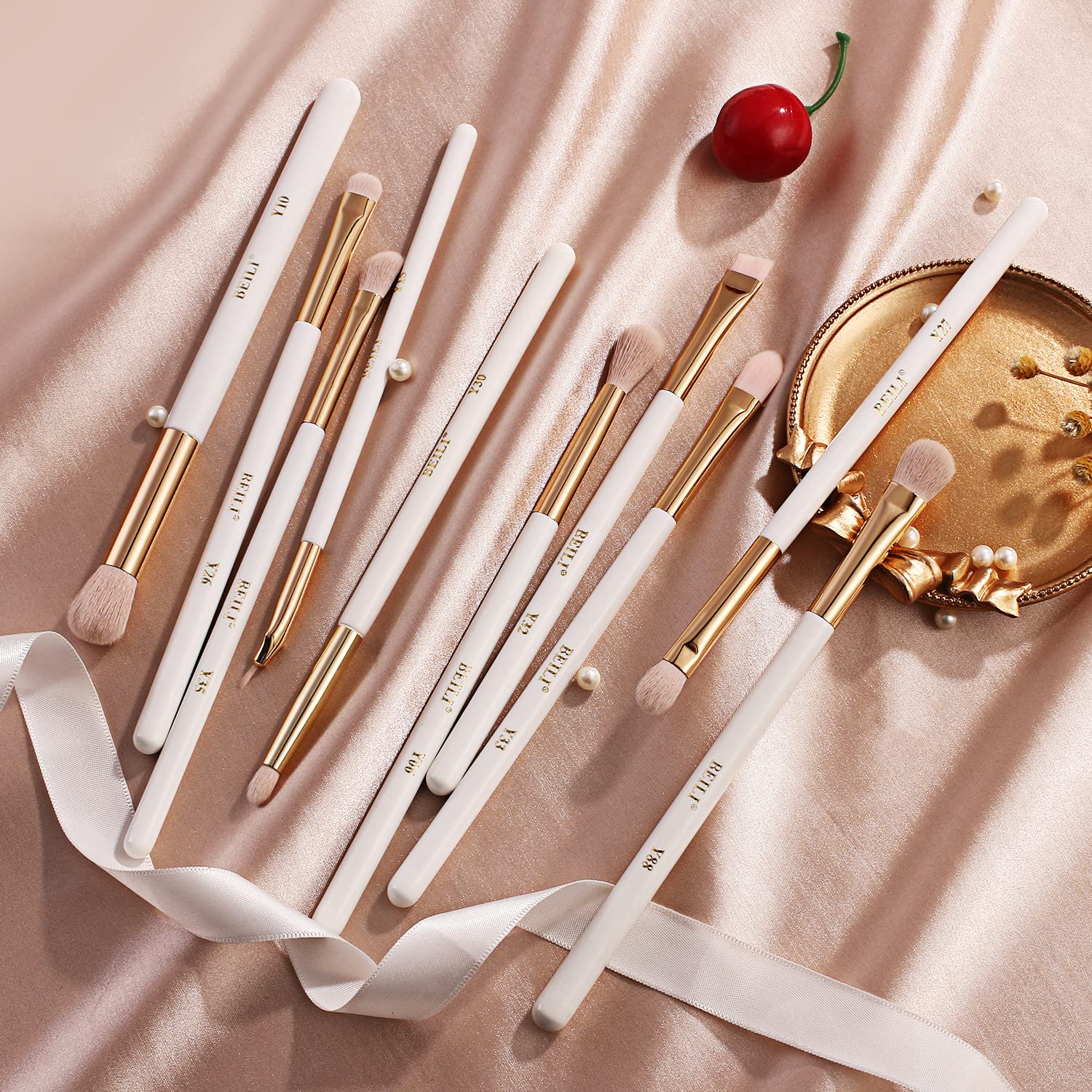 BEILI Eye Makeup Brushes 10Pcs Eyeshadow Brush Set Premium Pink Vegan Synthetic Eye Shadows Blending Concealers Eyebrow Eyeliner