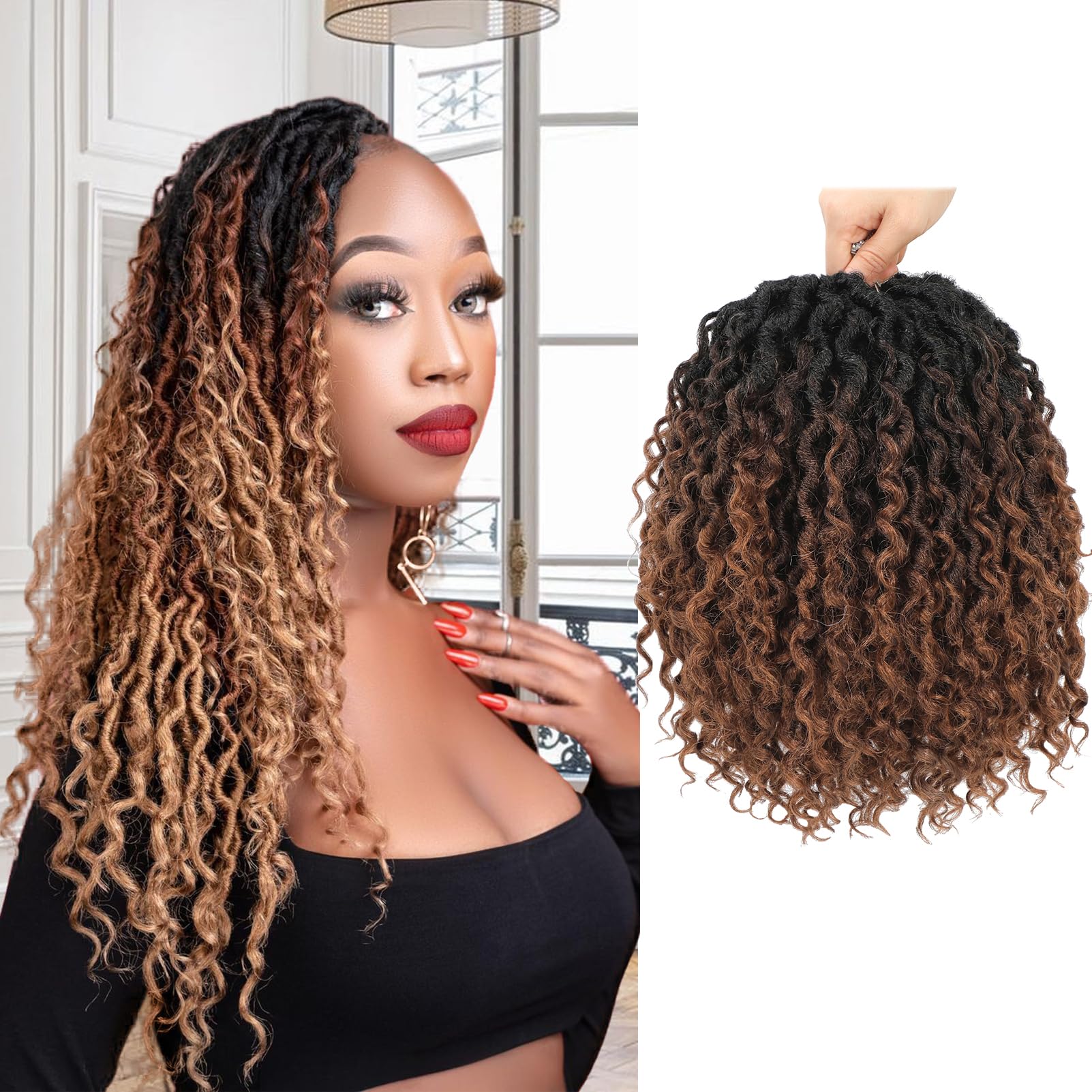 Forevery Faux Locs Crochet Hair 10 Inch Goddess Locs Crochet Hair 6Packs Prelooped Crochet Hair for Black Women, Boho locs With 