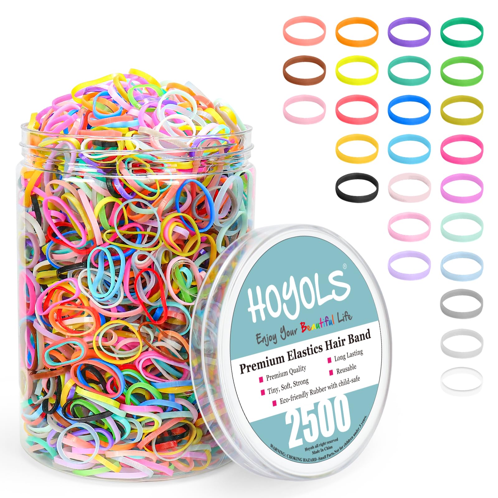 HOYOLS 2500 pcs Colorful Elastic Hair Rubber Bands, Small Hair Ties Accessories No Pull No Damage Stretch Holder for Girls Women