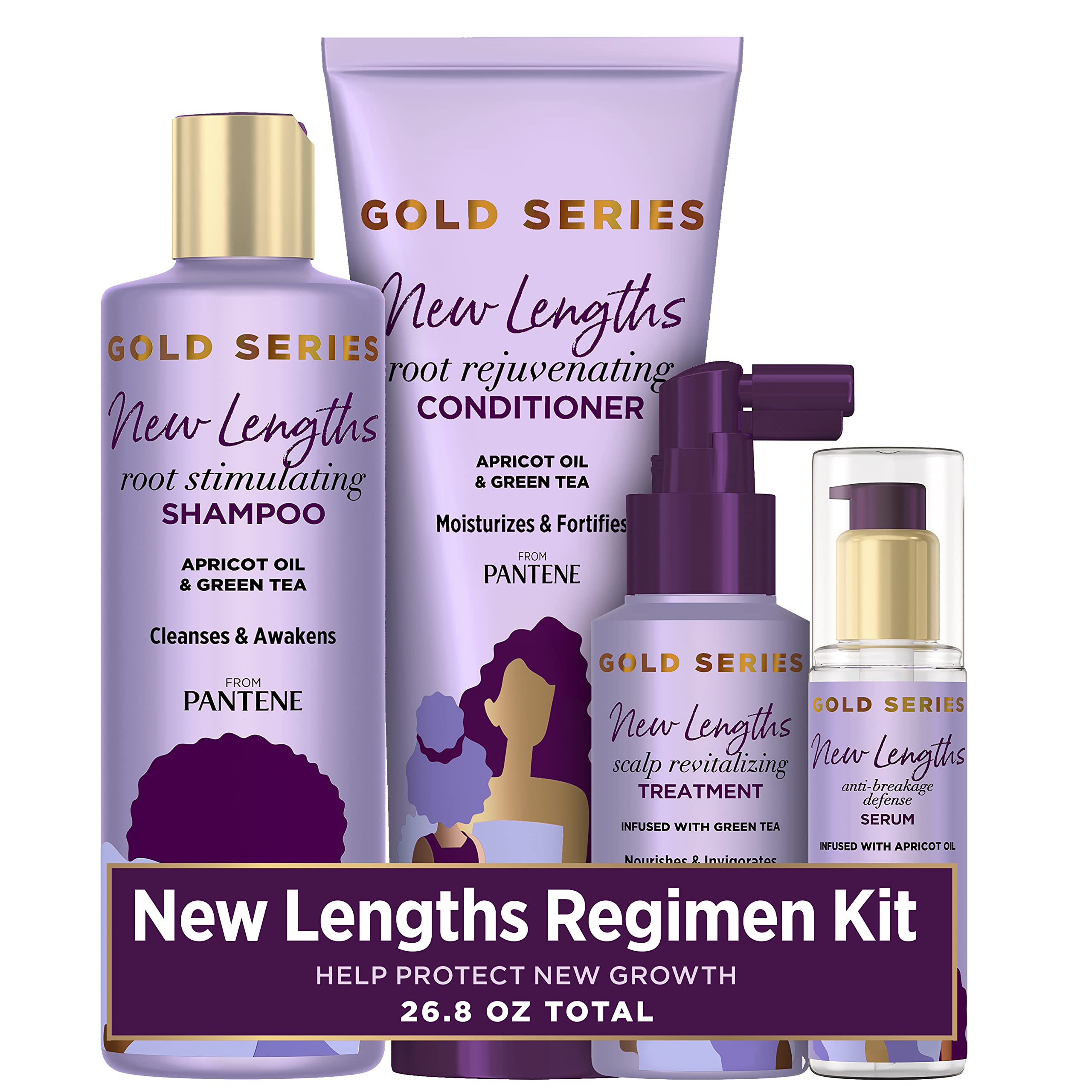 Pantene New Lengths Bundle with Root Stimulating Shampoo, Rejuvenating Conditioner, Scalp Revitalizing Treatment and Anti-Breaka