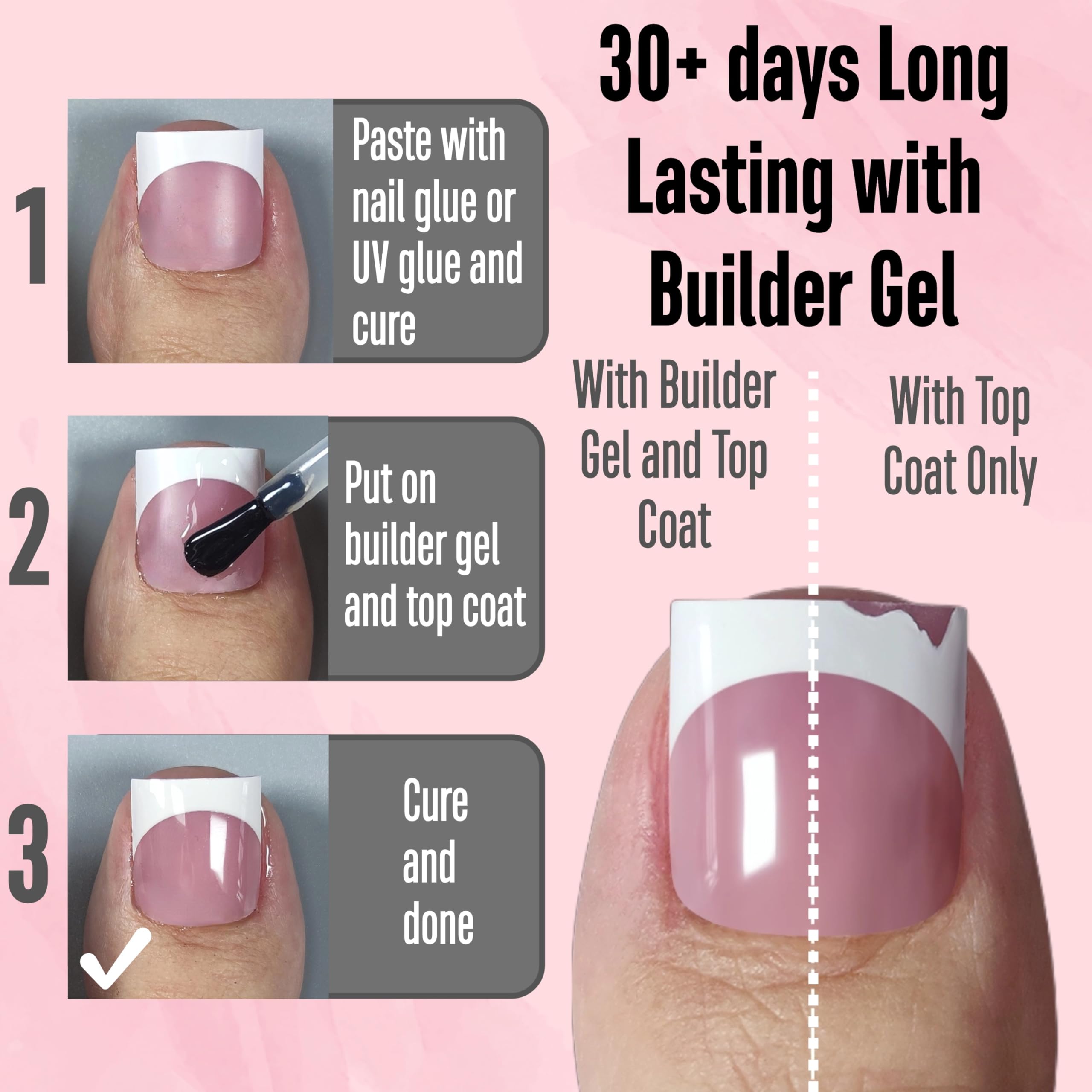 NOVO OVO Press-On French Tip Toe Nail Tips, Sharp Square, Berry Pink, Medium Size, 240 Pcs Soft Gel Full Cover for DIY