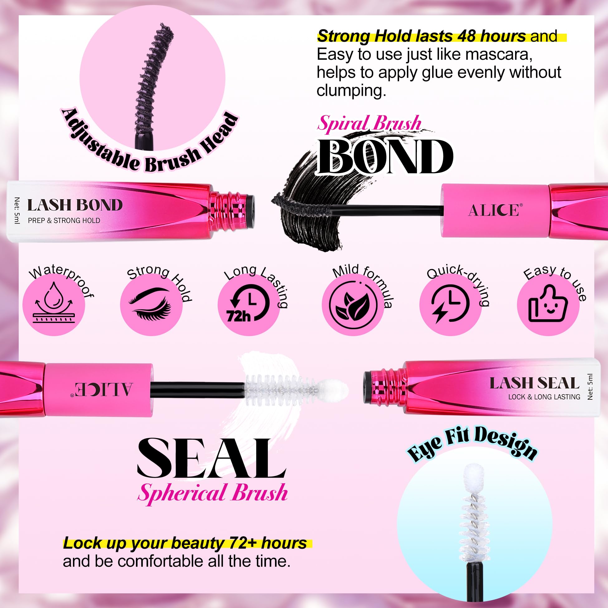 Alice Lash Cluster Glue Eyelash Glue Waterproof Strong Hold Bond And Seal Lash Glue For Eyelash Clusters Long Lasting 48-72 Hour
