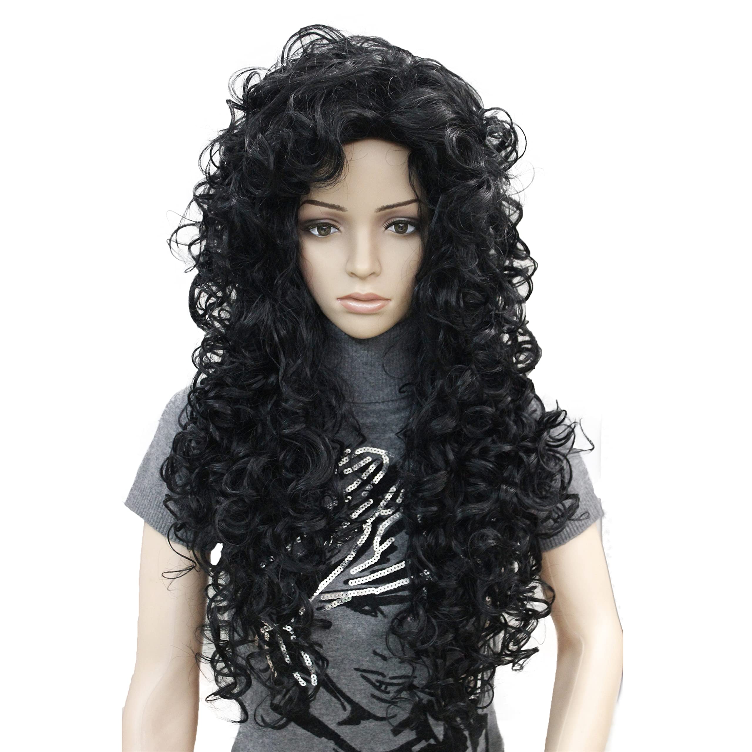 Lydell 28'' Women Long Curly Wigs Soft Layered Hair Synthetic Full Wigs (Black)