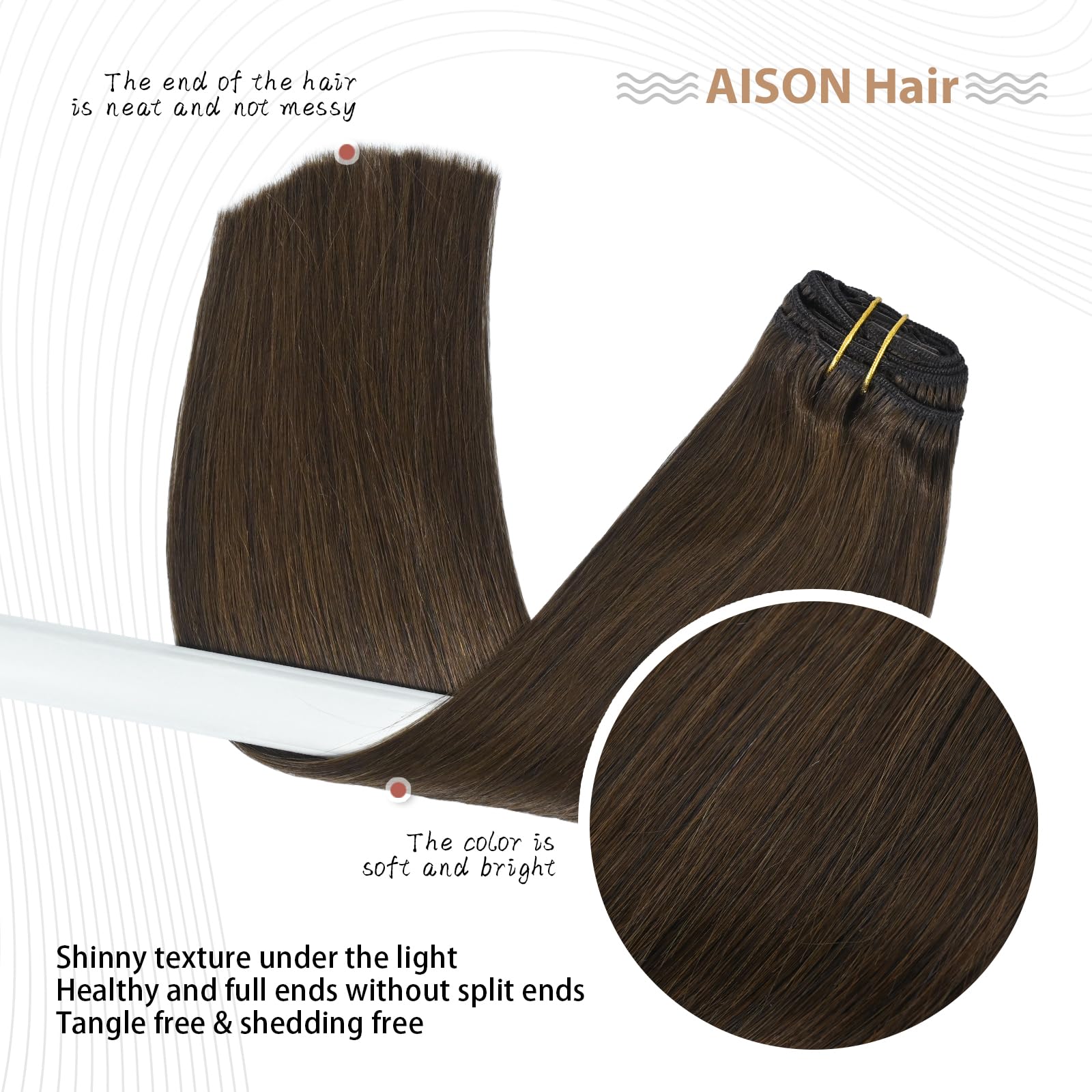 Clip In Human Hair Extensions 115G Medium Brown 100% Real Human Hair Clip In Extensions Soft Silky Straight 7Pcs 16Clips One Pac