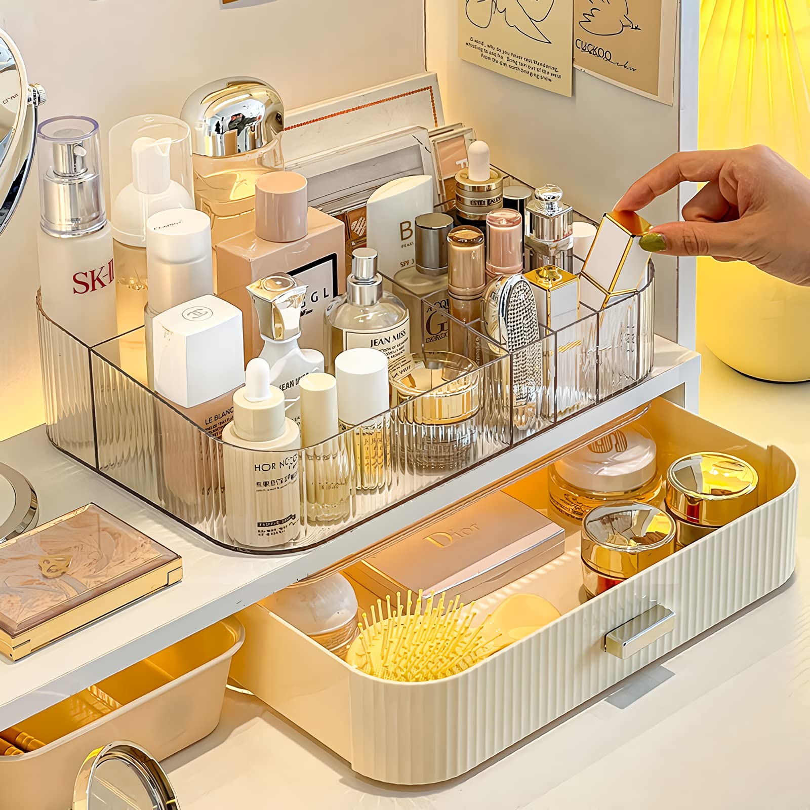Clear Makeup Organizer With Stackable Drawer, Cosmetic Storage Display Case For Vanity, Bathroom Countertop Or Dresser,Counter T