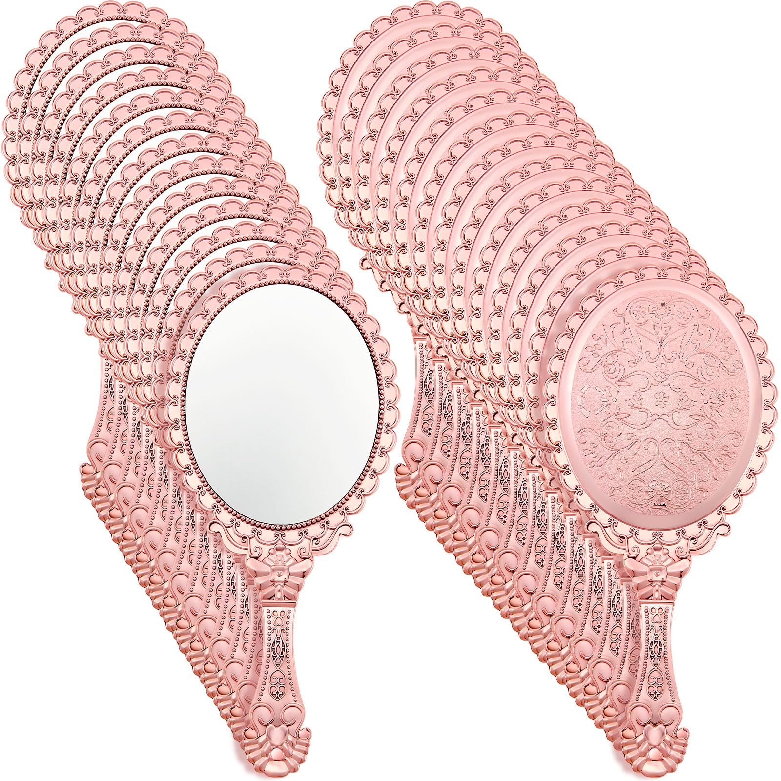 Qunclay 24 Pcs Vintage Handheld Mirror, 9.8'' L X 4.5'' W Small Rose Gold Embossed Mirror Portable Cute Princess Mirrors Compact
