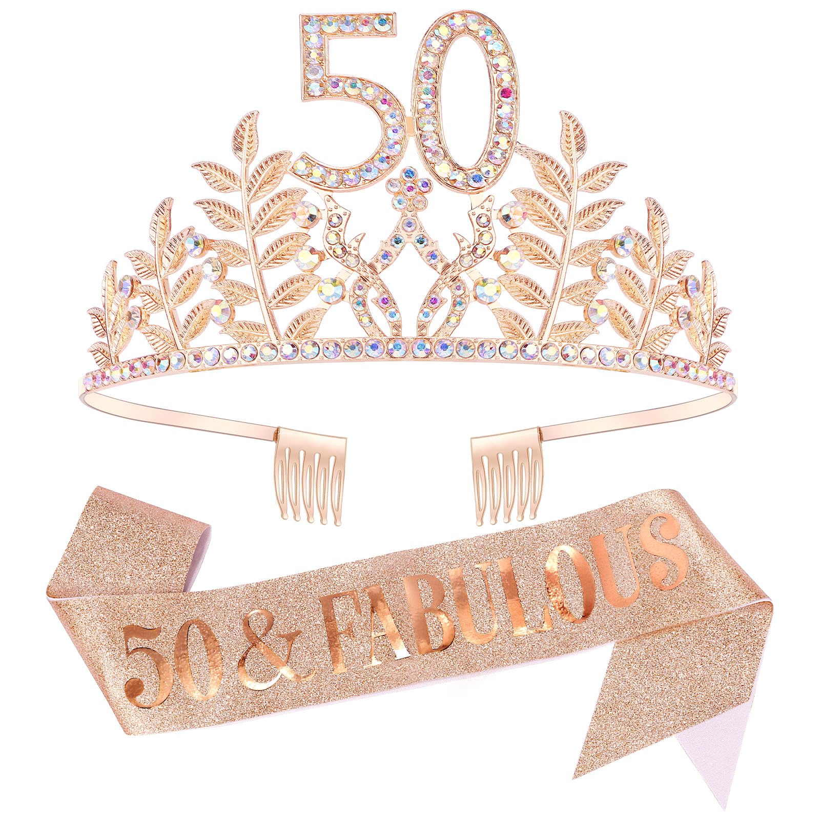 Chanaco 50th Birthday Sash and Crown 50 & Fabulous Birthday Sash Set 50th Birthday Party Favor Birthday Party Decoration for Her