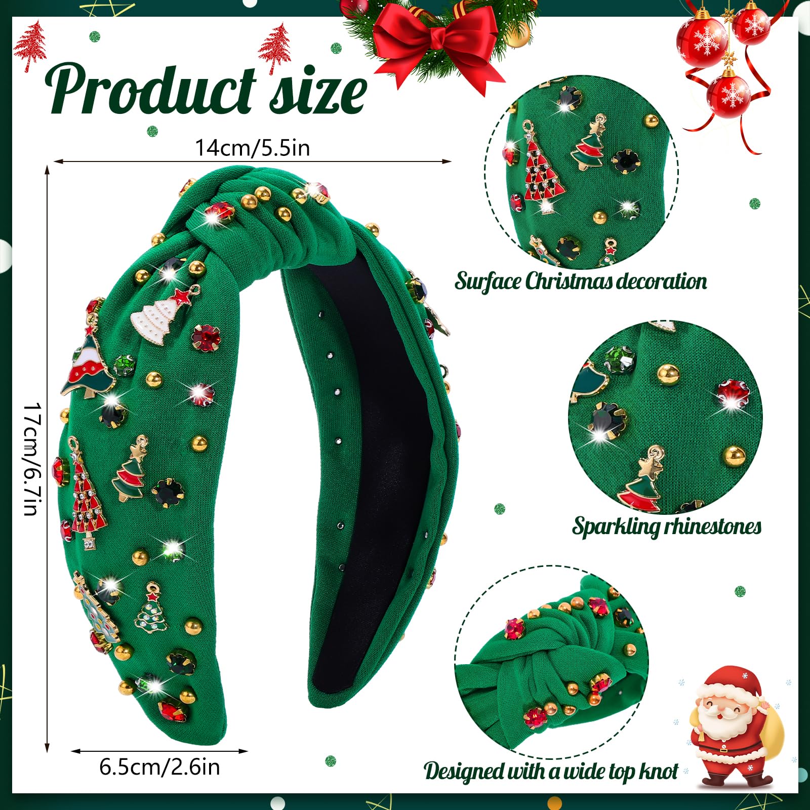 Obeoby Christmas Headband For Women, Knotted Headband With Christmas Tree Crystal Pearl Snowflake Decorations Holiday Christmas