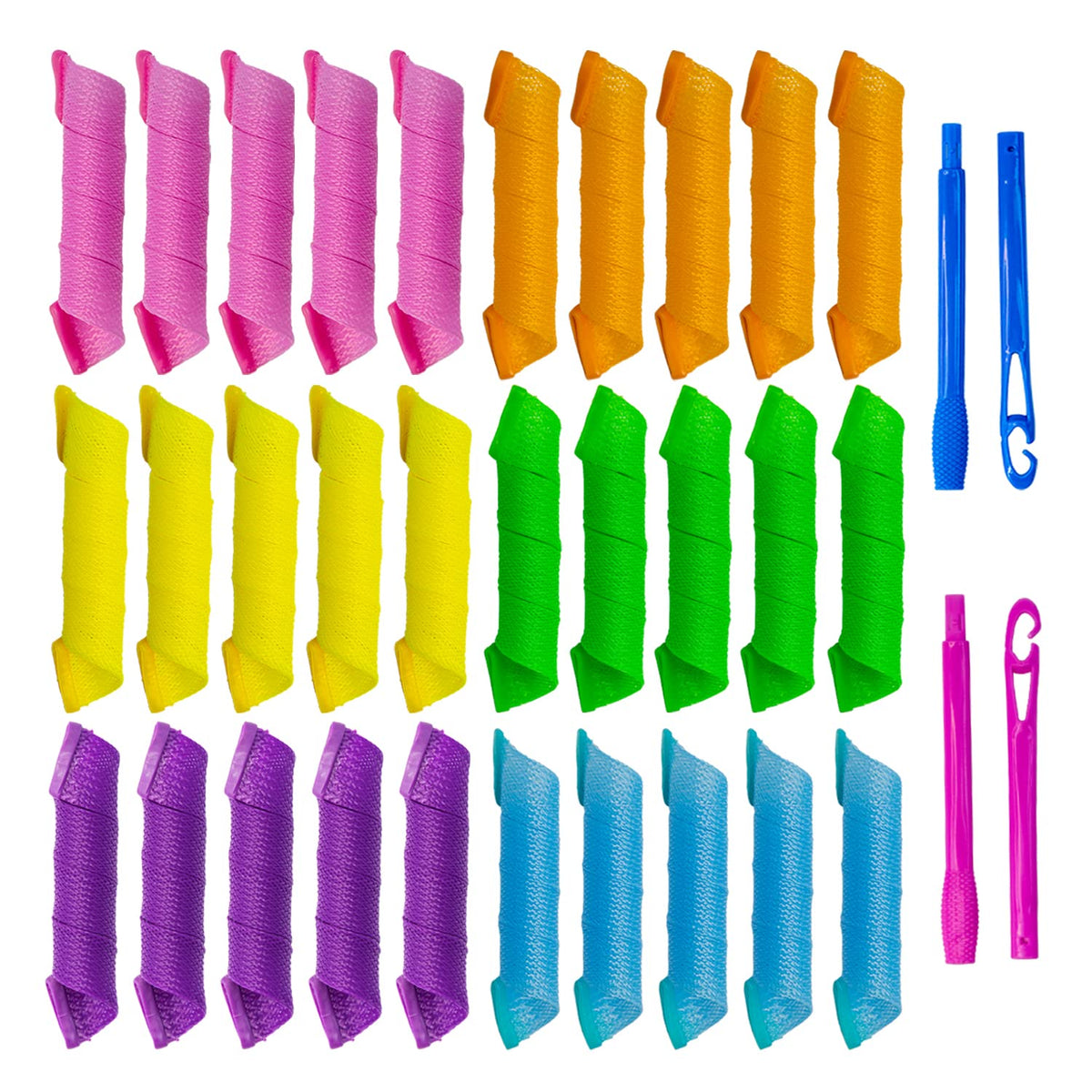 Essenergi 30pcs Heatless Hair Curlers Rollers Spiral Curls Styling Kit with 2 Sets Styling Hooks,No Heat Curlers for Women Girl'