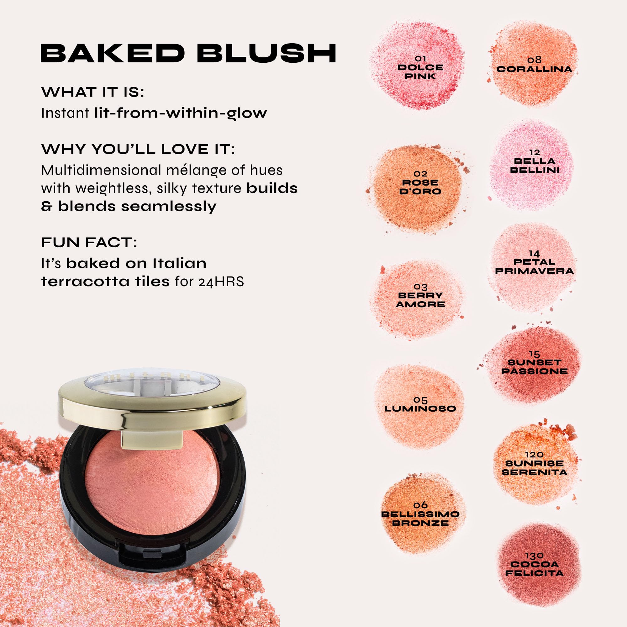 Milani Baked Blush - Luminoso (0.12 Ounce) Cruelty-Free Powder Blush - Shape, Contour & Highlight Face For A Shimmery Or Matte F