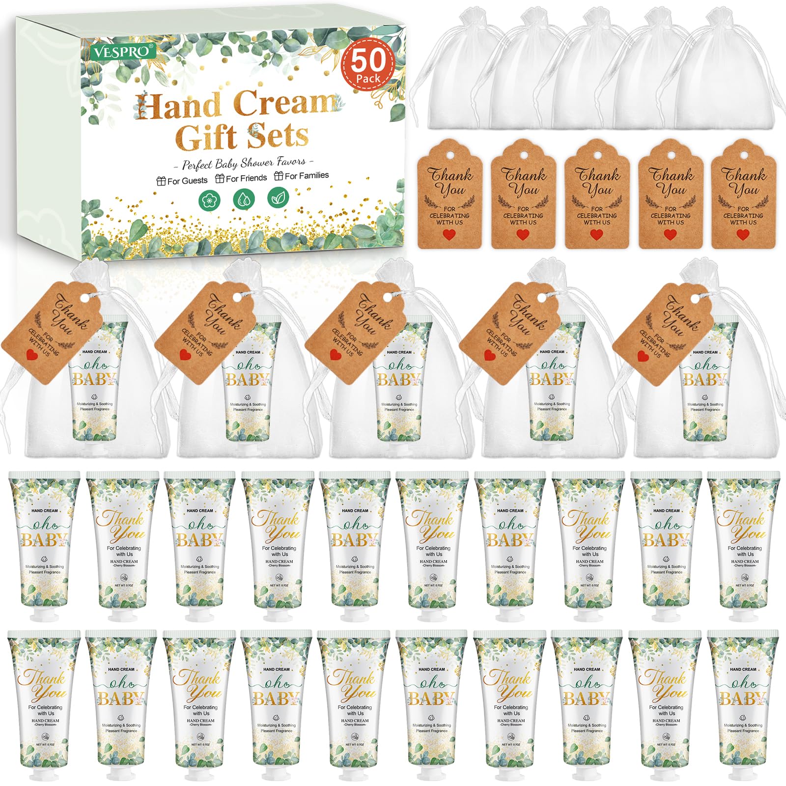 50 Sets Baby Shower Hand Cream Bulk Gifts, Bridal Shower Favors And Baby Shower Favors For Guests With Thank You Card And Organz