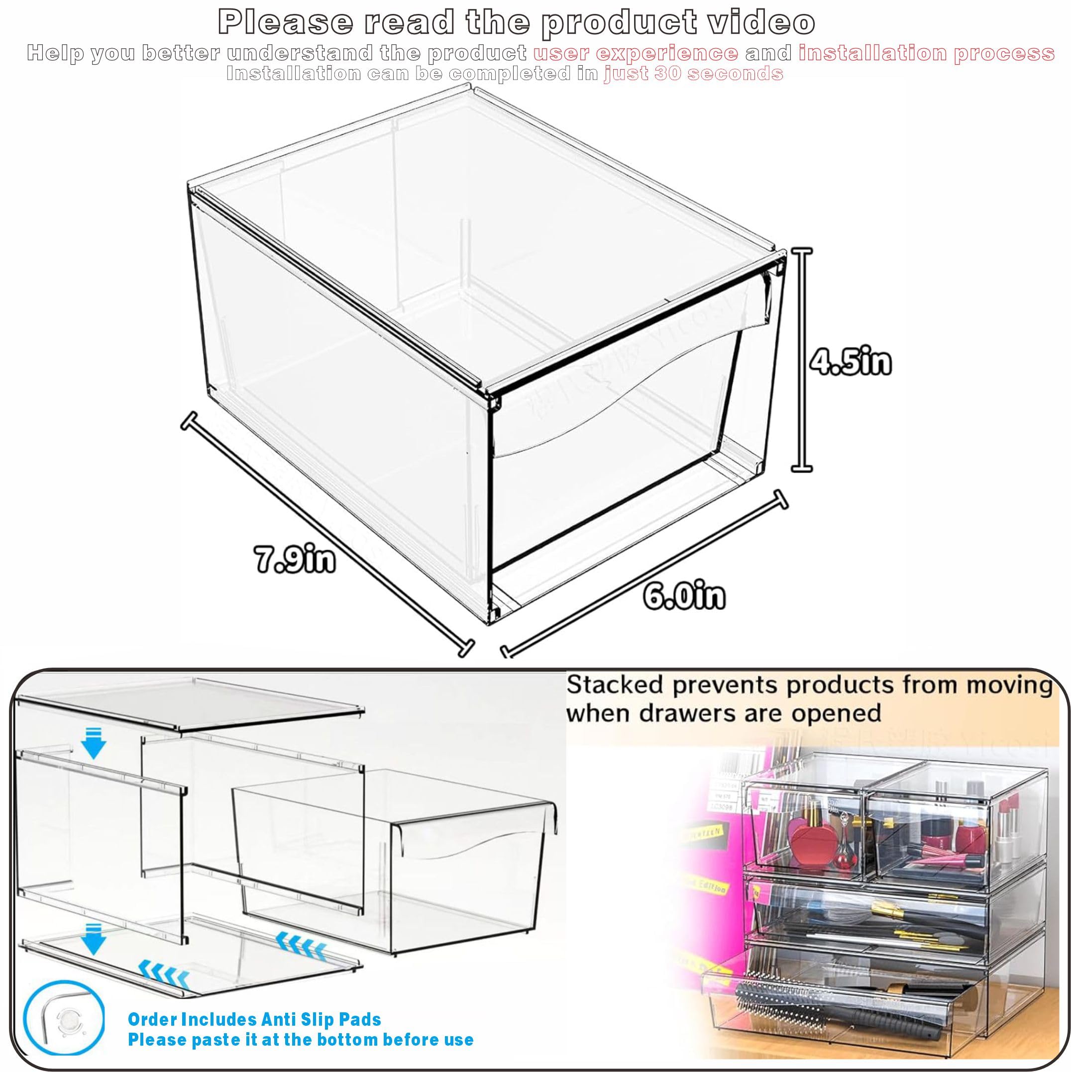 Cq Acrylic 2 Pack Clear Stackable Storage Drawers, 4.5'' Tall Acrylic Organizers,Plastic Storage Bins With Drawers For Vanity, U