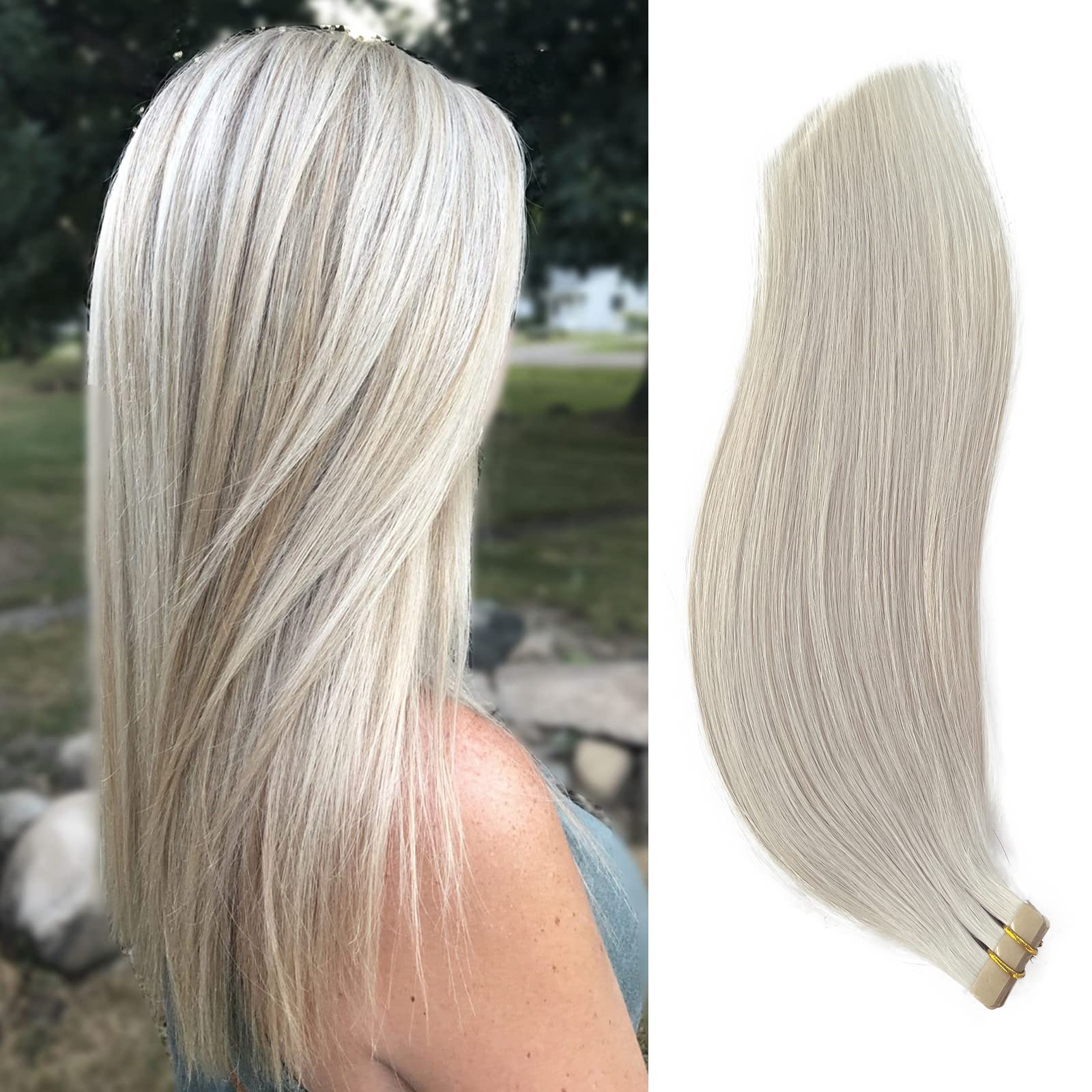 22 Inch 9A Remy Human Hair Tape In Extensions Double Sided Pu Tape In Extensions For Women Ice White Invisible Skin Weft Tape In