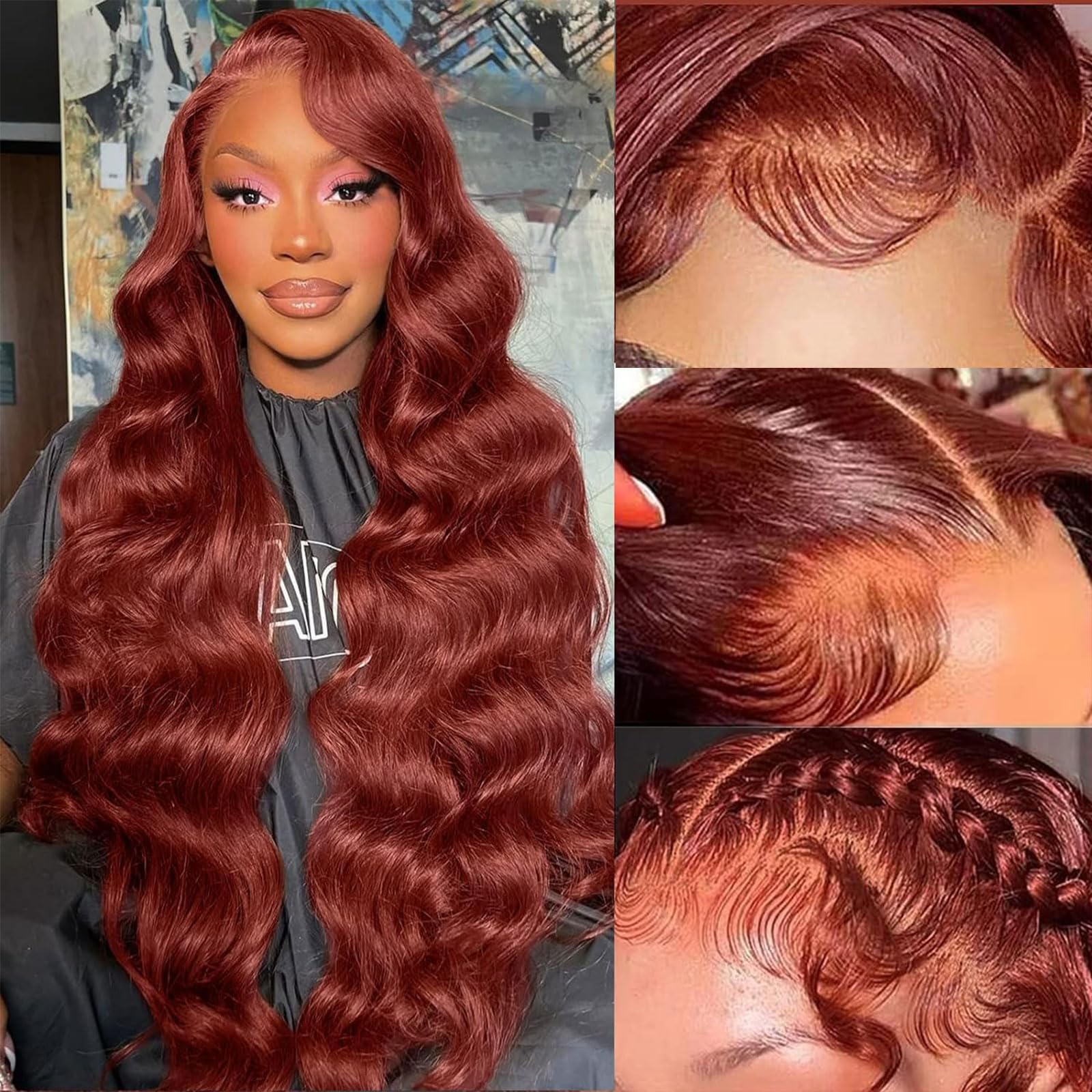 Aicrelery 28 Inch Reddish Brown 13x6 HD Lace Front Wigs Human Hair Body Wave Lace Front Wigs Human Hair Auburn colored Lace Fron