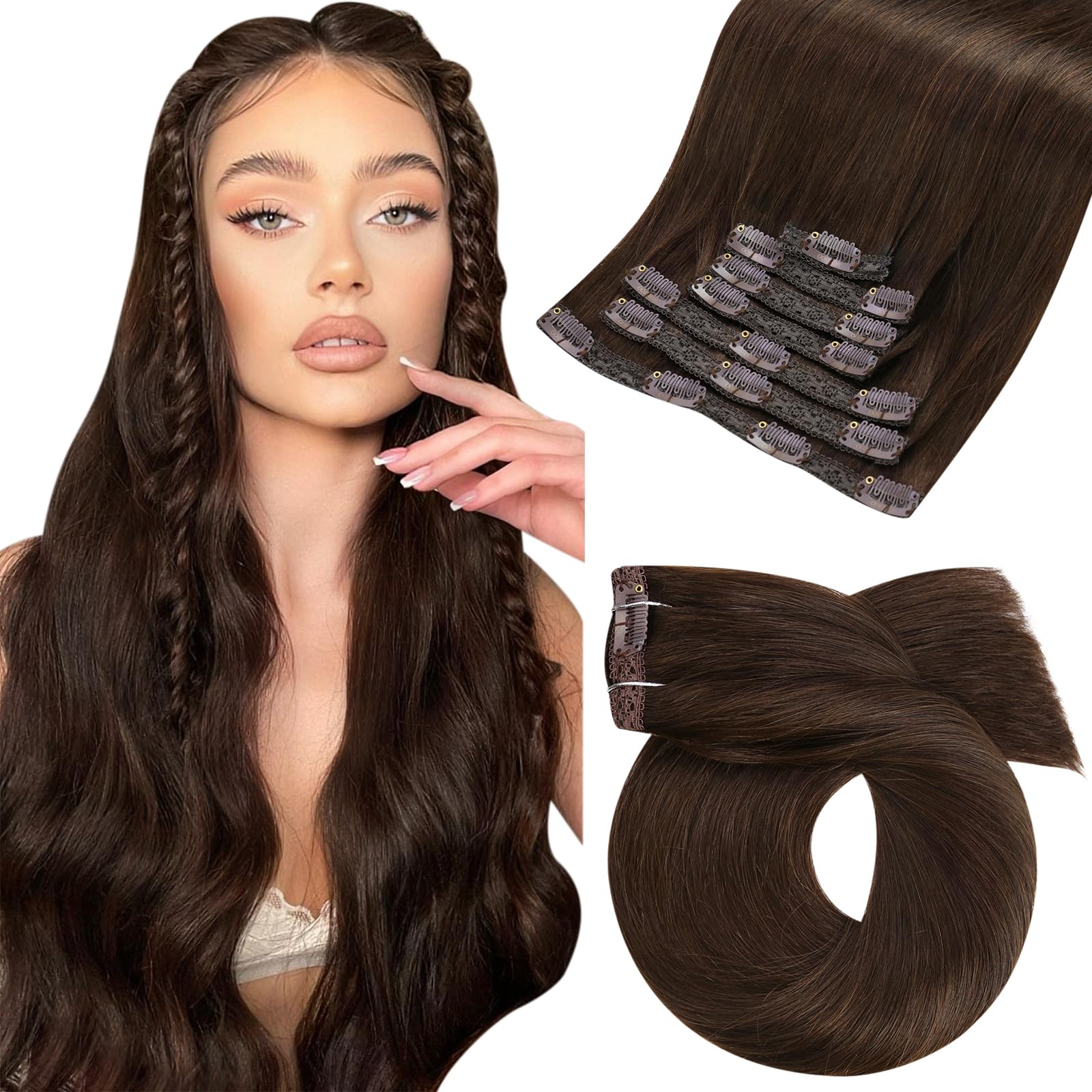Moresoo Clip In Hair Extensions Dark Brown Real Hair Extensions Clip In Human Hair Brown Double Weft Clip In Human Hair Extensio