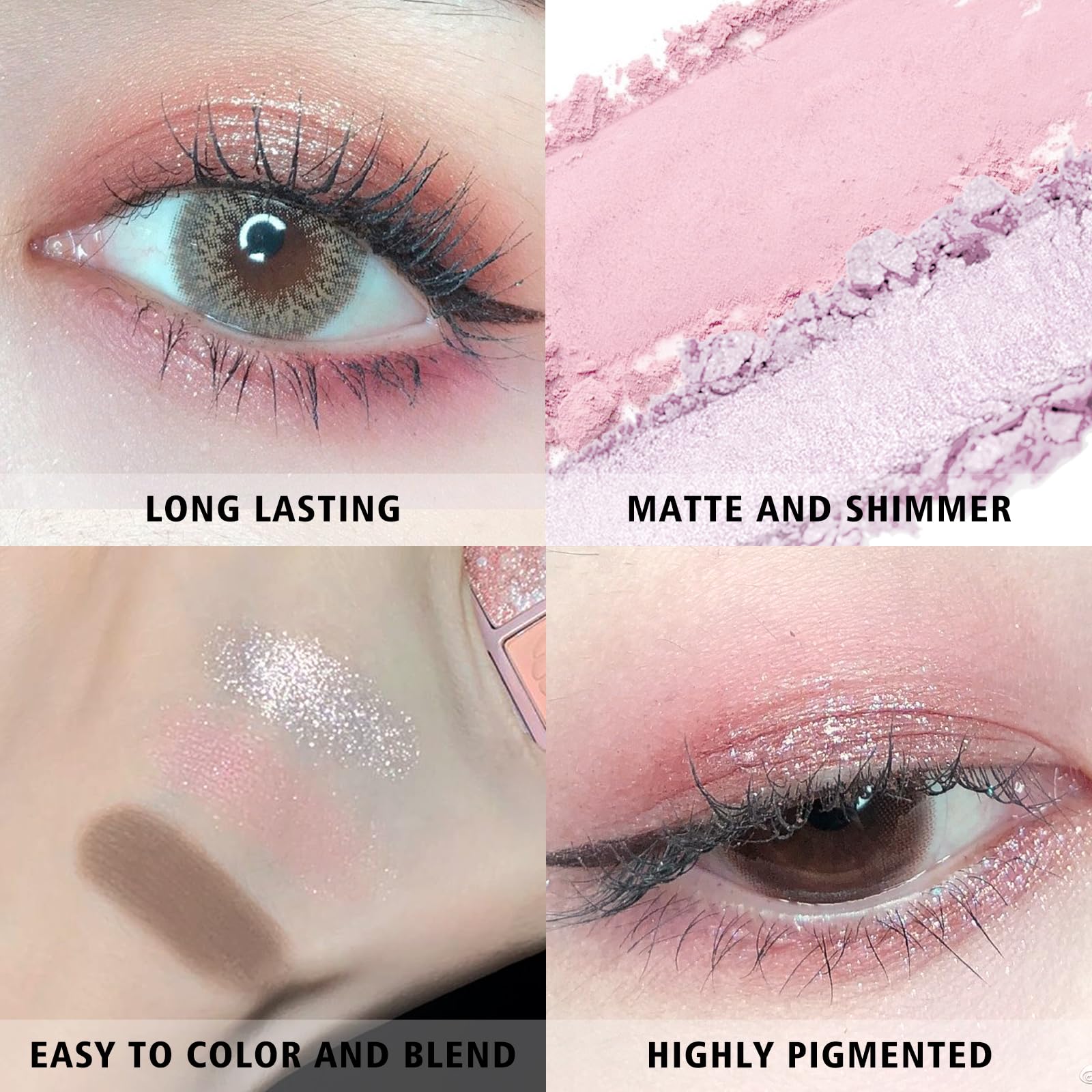 KYDA 9 Colors Warm Tone Eyeshadow Palette, Matte Light Purple Pink High Pigment Blendable Shades, Sparkling Powder Eyeshadow, Gl