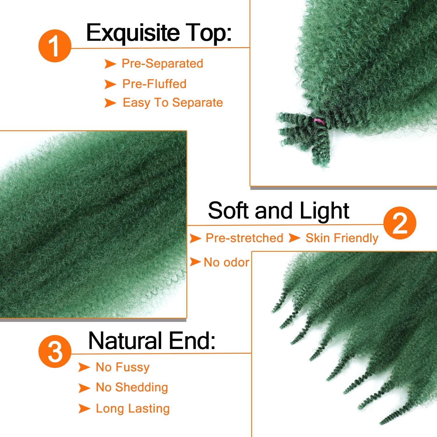 Green Afro Twist Hair 16 Inch 3 Packs Pre-Separated Dark Green Springy Afro Twist Hair For Soft Distressed Locs (16 Inch (Pack O