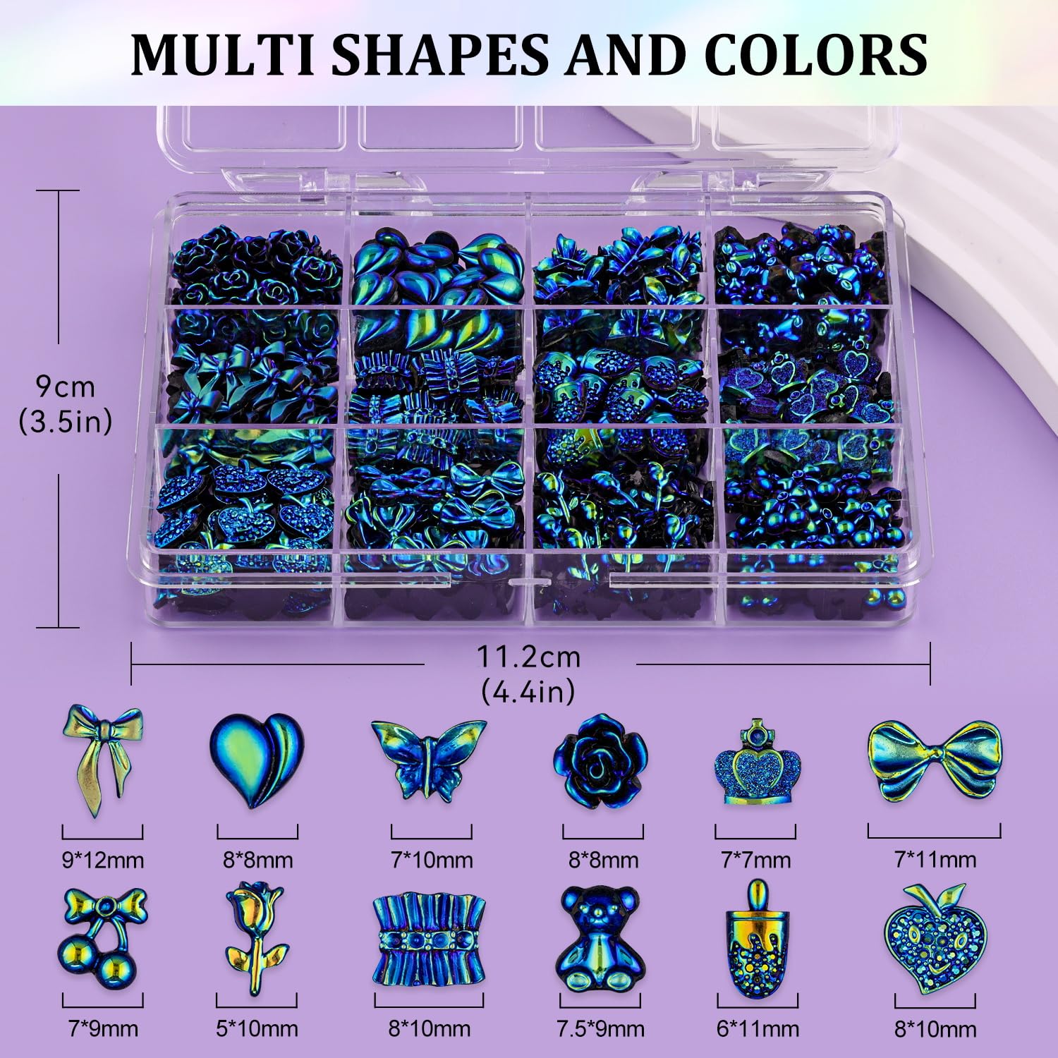 Multi Shapes Acrylic Nail Charms For 3D Nail Art, Black Heart Flower Bow Star Butterfly Pearl Starry Ab Gems And Cute Charms For