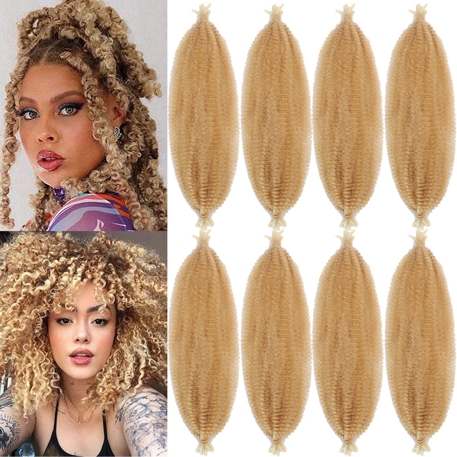 Kossys 8 Packs Pink Springy Afro Twist Hair 16 inch Pre-Separated Marley Twist Braiding Hair Soft Synthetic Crochet for Distress