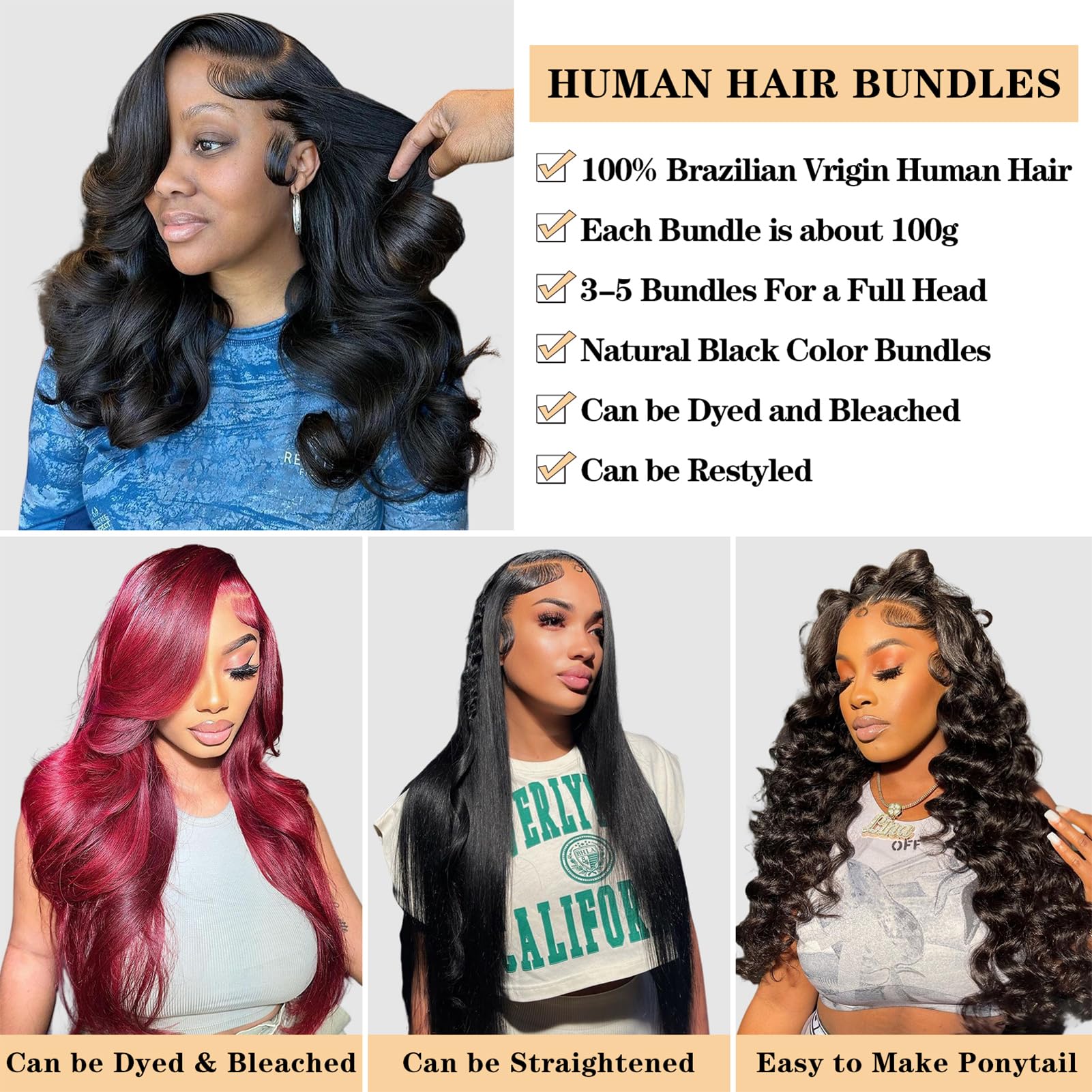 12A Body Wave Bundles Human Hair 24'' 24'' 24'' 300G 100% Unprocessed Brazilian Virgin Hair Body Wave 3 Bundles Human Hair Weave