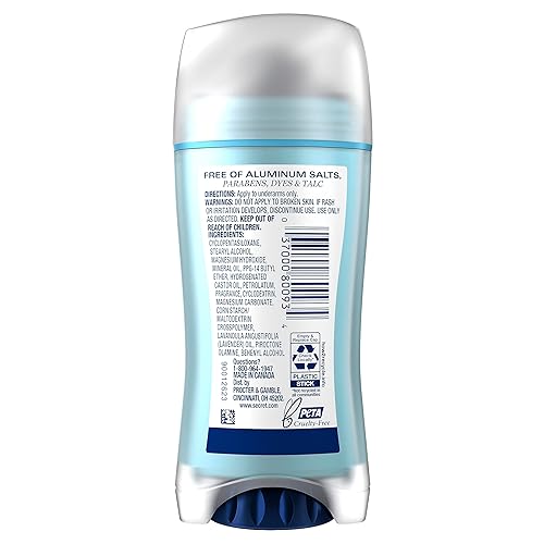 Secret Aluminum Free Deodorant for Women, 48hr Odor Protection, Naturally Derived Ingredients, Free of Parabens Dyes Talc & Baki