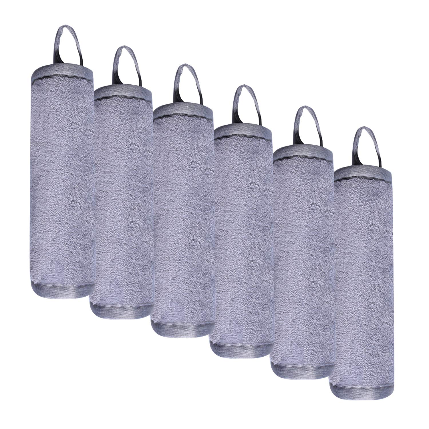 Klnyoo Microfiber Facial Cloths Face Towels Ultra Soft Fast Drying Washcloth Face Cloth For Bath 16 Inch X 6 Inch 6 Pack Gray