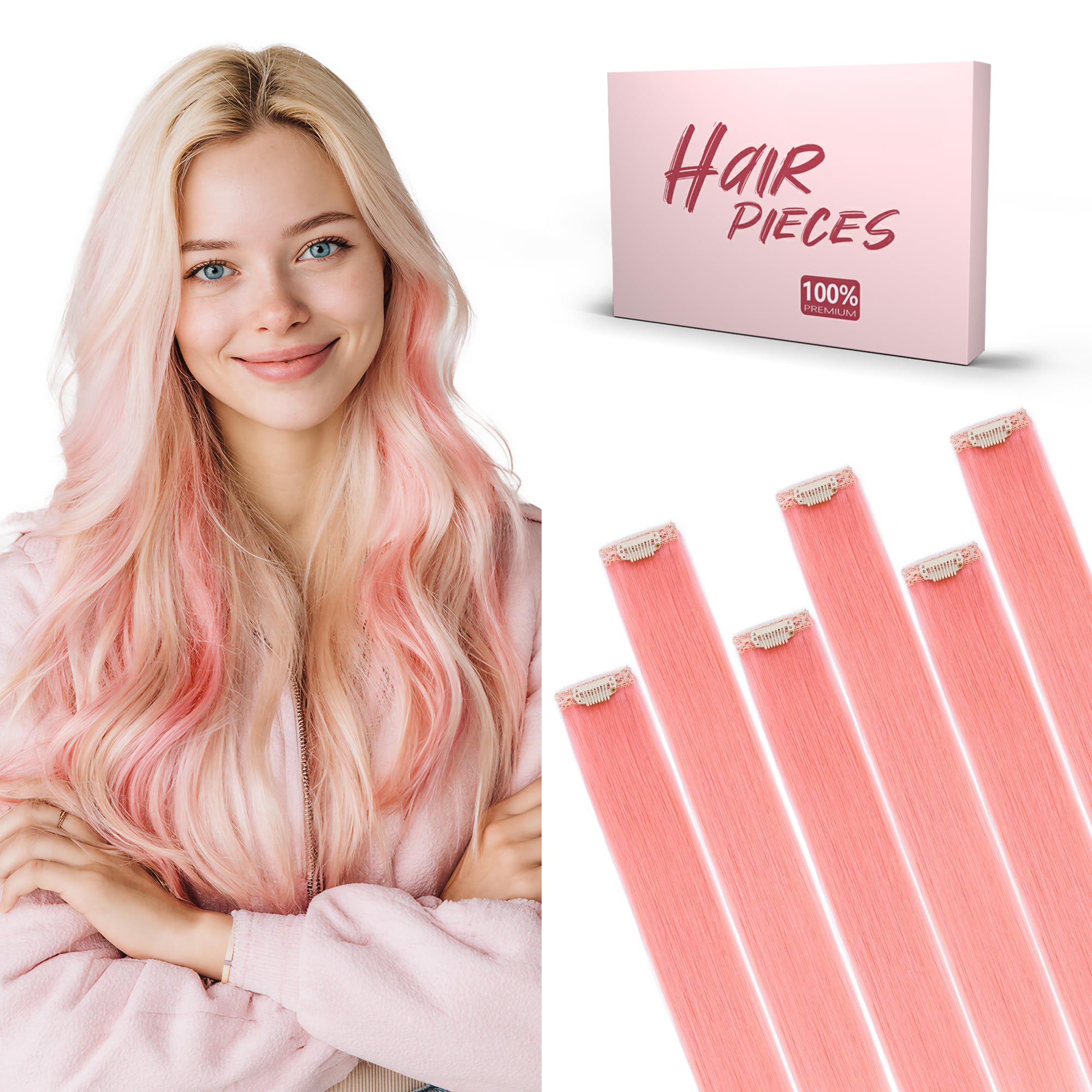 SEGO Single Pink Clip In Hair Extensions Real Human Hair Short 6 Pcs Individual Colored Clip Ins Highlight Remy Balayage Straigh