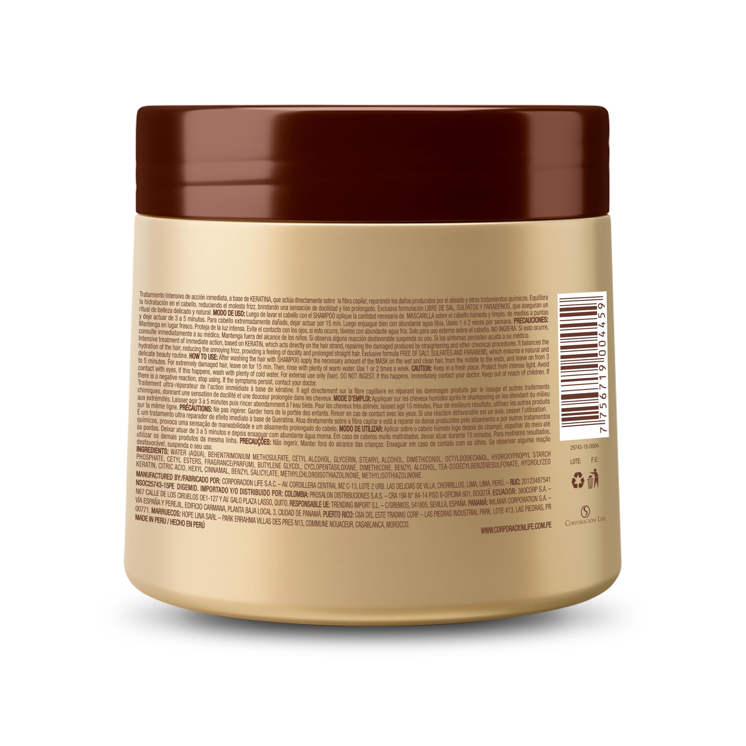 Placenta Life Be Natural Lisso Keratina Mask With Hydrolyzed Keratin For A Straight And Shiny Hair- No More Frizz- Have A Perfec