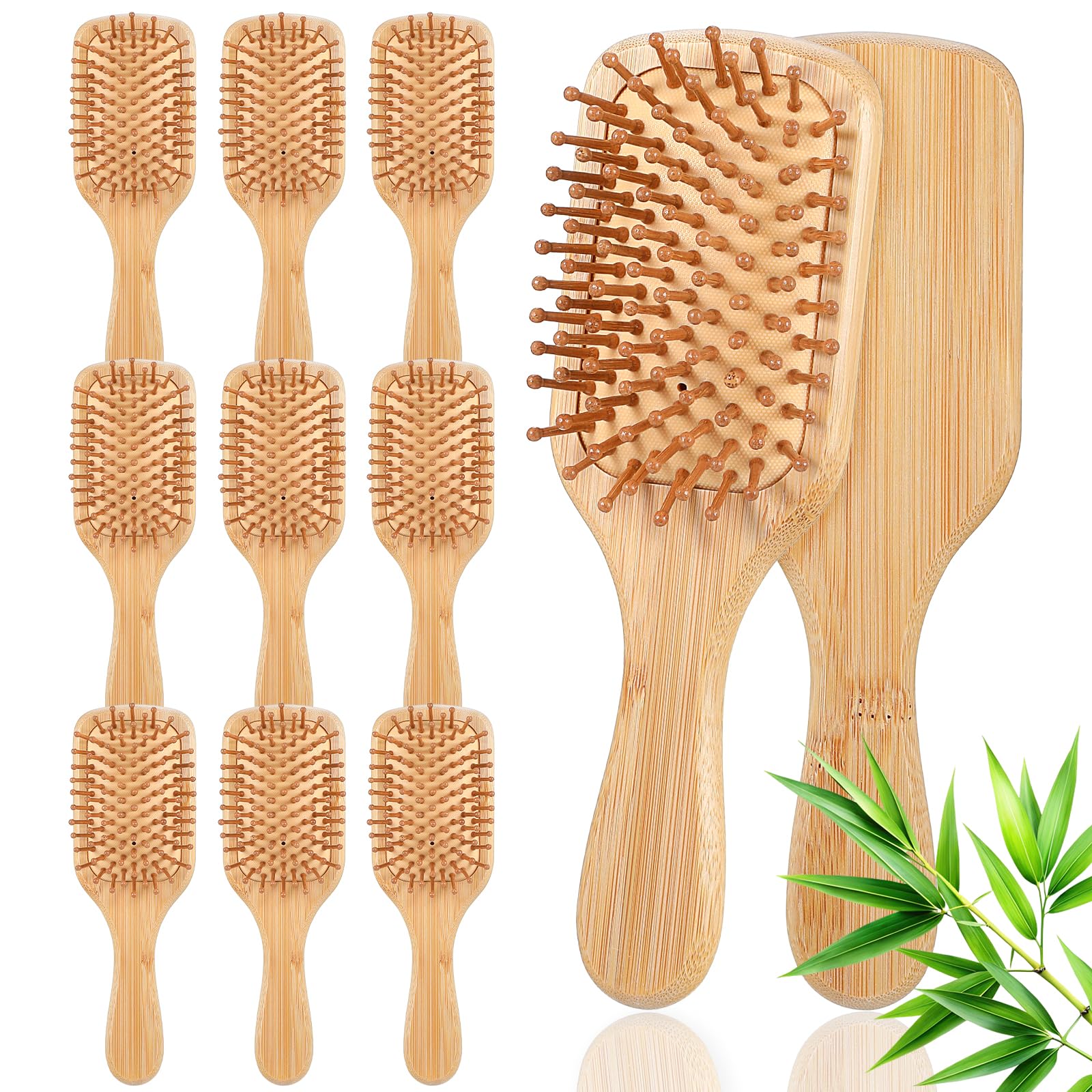 10 Pcs Large Bamboo Hair Brushes Bulk Wooden Paddle Brush Scalp Massage Bristle Anti Static Engraving DIY Gifts for Women, Party
