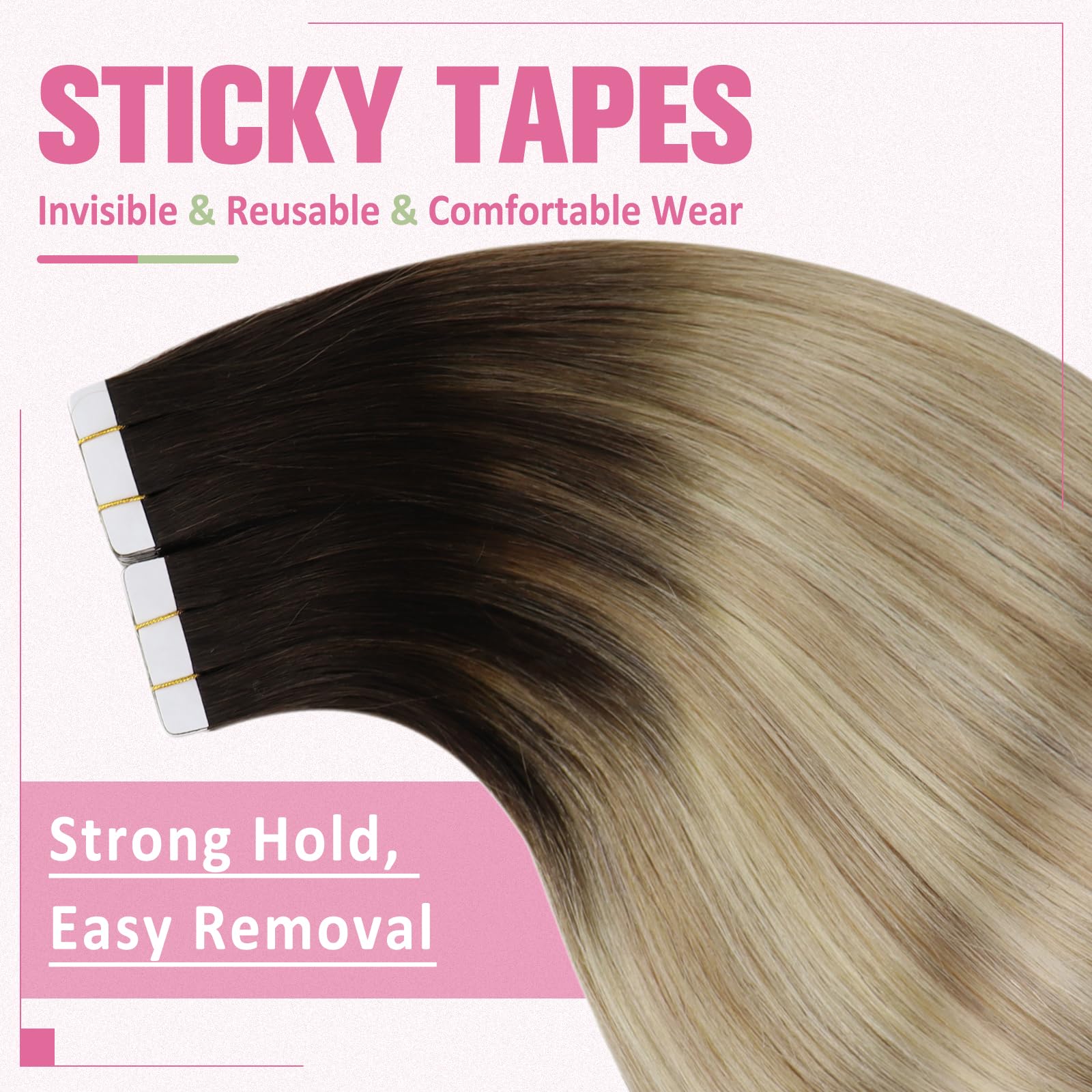 YoungSee Tape in Extensions Human Hair Ombre 14In Invisible Tape in Hair Extensions Human Hair Dark Brown Ombre Blonde with Brow