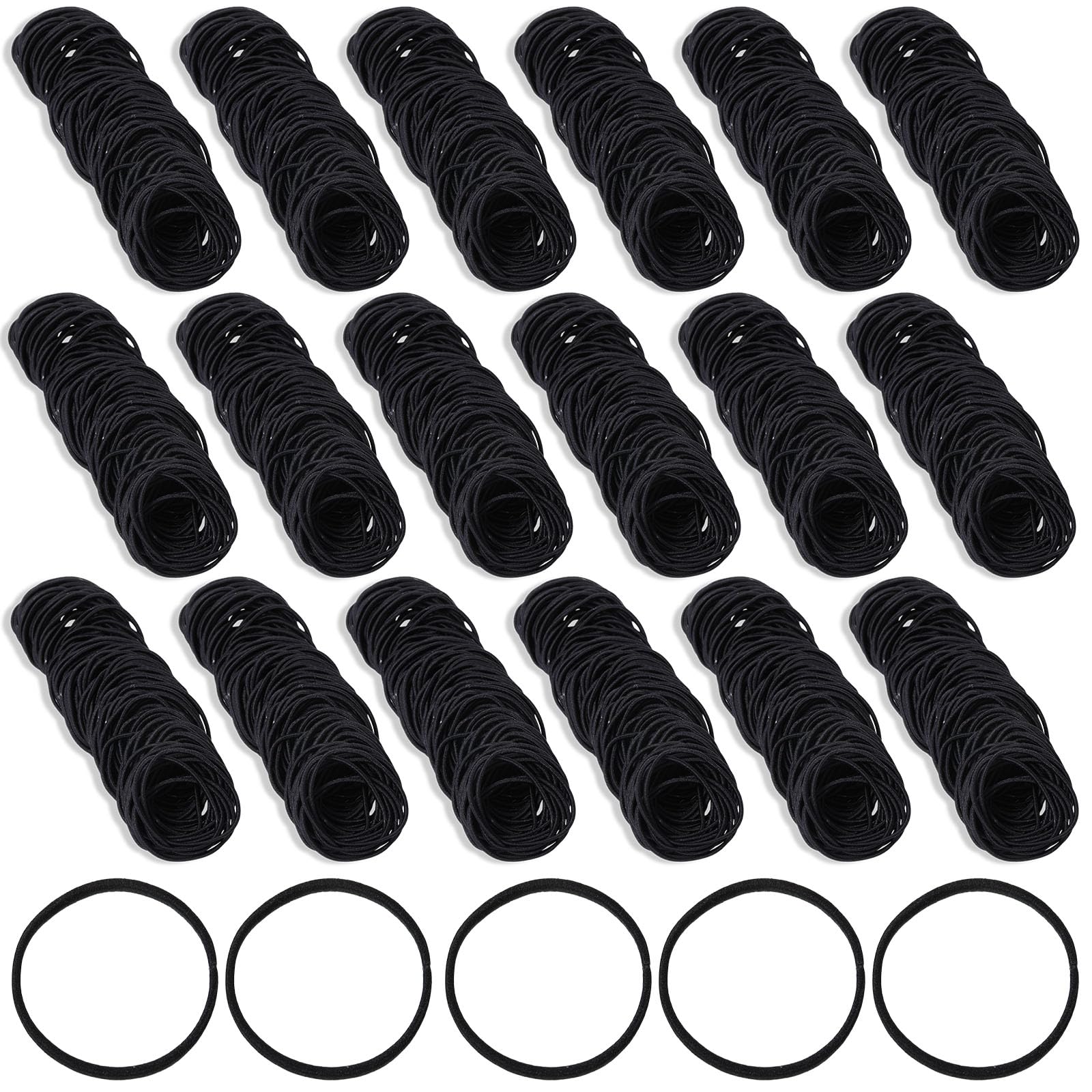 Crowye 1500 Pcs Thin Hair Elastics Bulk Black Hair Ties 1.77 Inch Small Hair Bands 2 mm Curly Hair Ponytail Holders Elastic Band