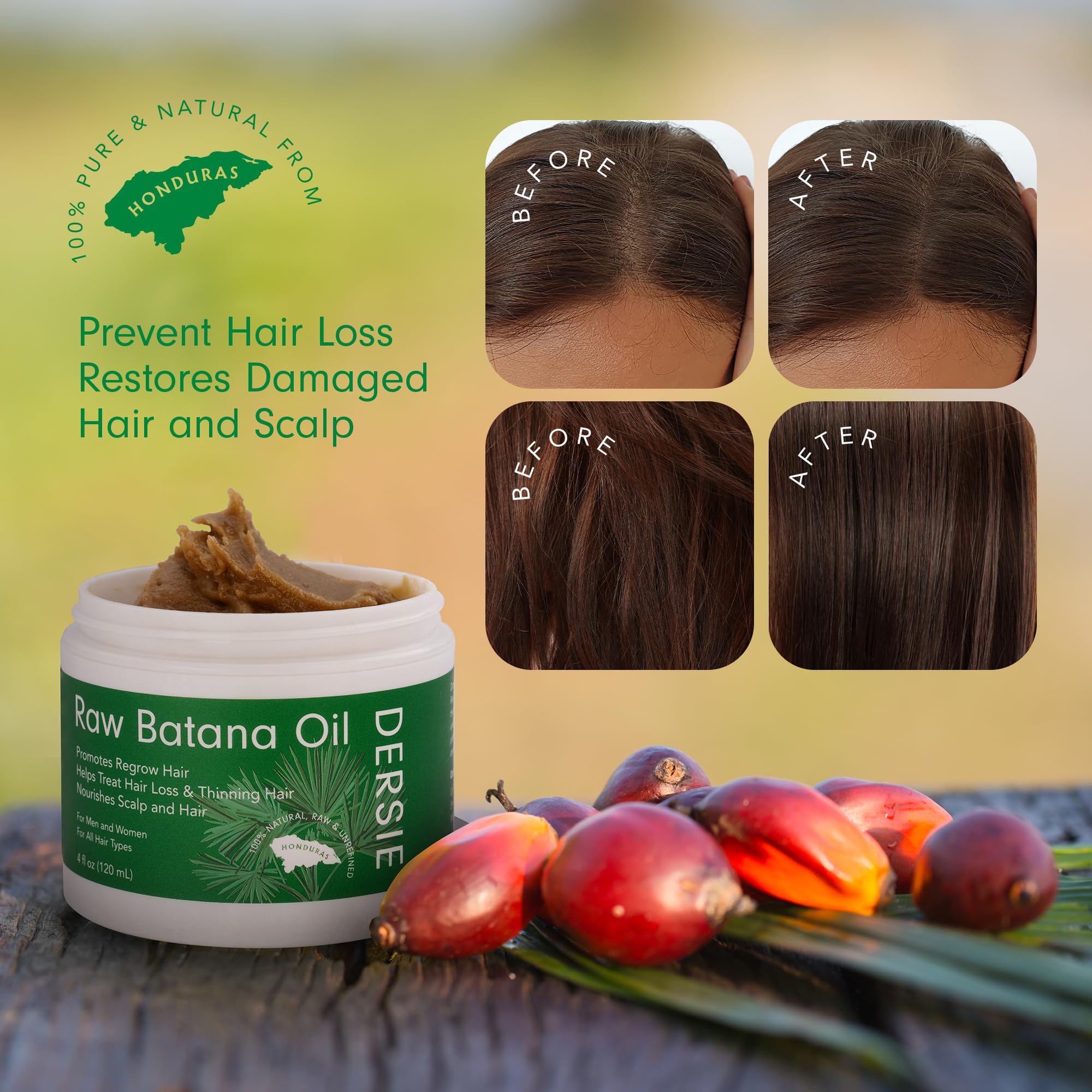 Raw Batana Oil For Hair Growth: Unrefined Solid Batana Oil Sourced From Honduras - 100% Pure & Organic Approved By Dr Sebi - Pro