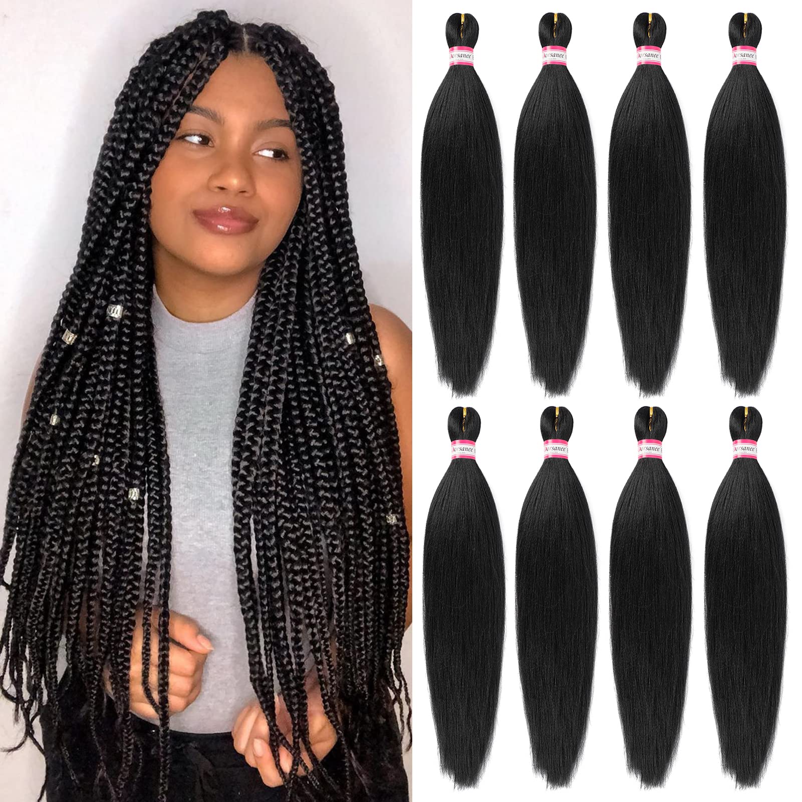 Pre Stretched Braiding Hair 8 Packs 22 Inch Professional Hair For Braiding Easy To Twist Crochet Braids Hot Water Setting Yaki S
