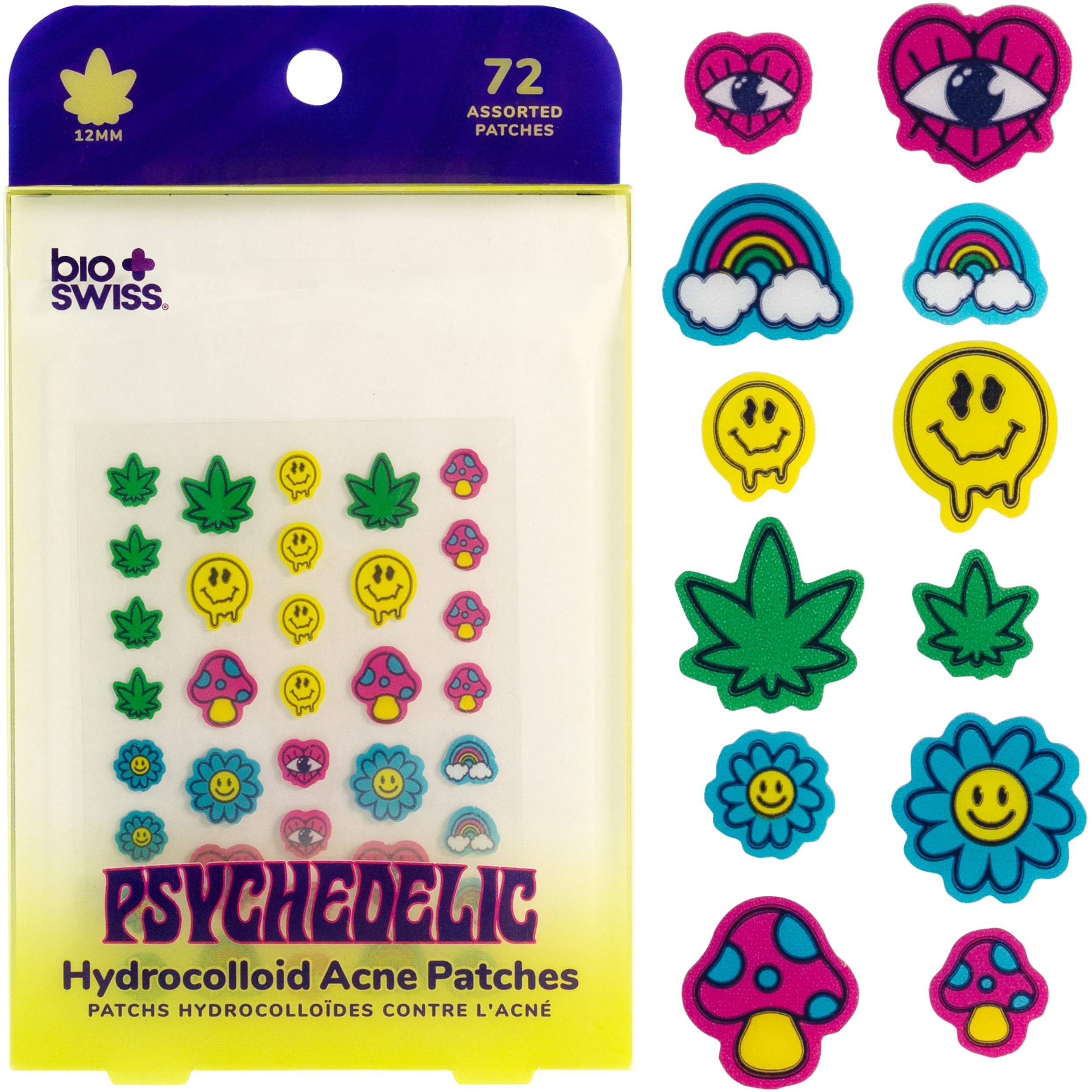 BioSwiss Pimple Patches, Psychedelic Shaped Acne Patch for Zits and Blemishes, Hydrocolloid Spot Stickers for Face and Skin, 72 