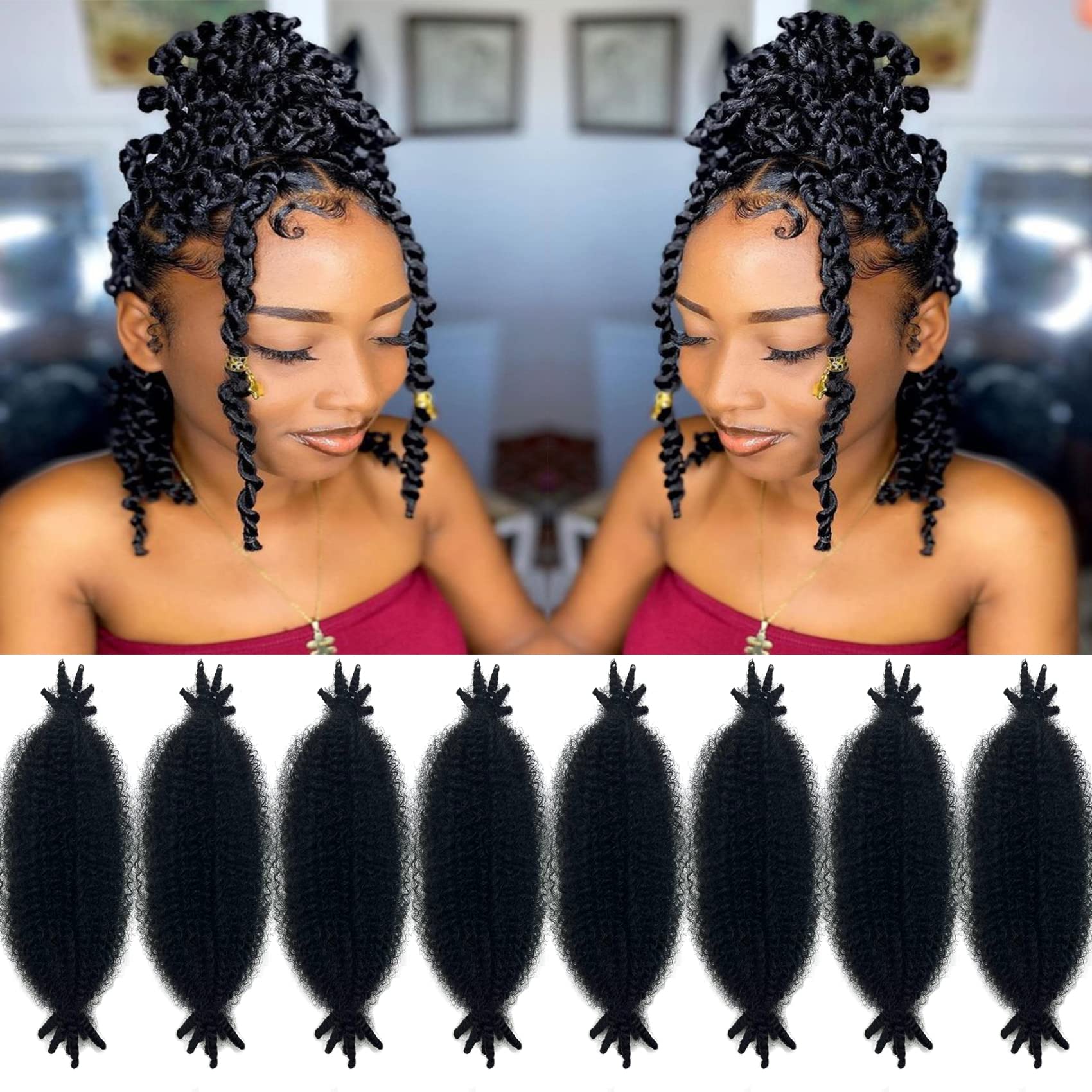 10 Inch Wrapping Hair for Soft Locs,Cuban Twist Hair 8 packs Pre-Separated Springy Afro Twist Hair Extension for Women Kids, Kin