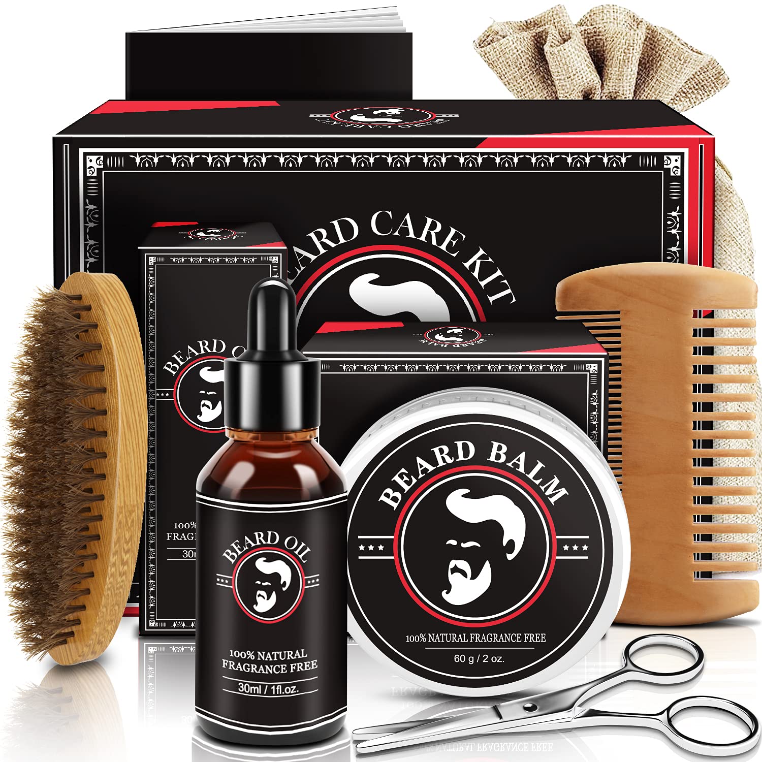 Abudics Christmas Gifts For Men Dad, Mens Stocking Stuffers, Beard Kit, Beard Growth And Grooming Kit W/Beard Oil Beard Balm Bea