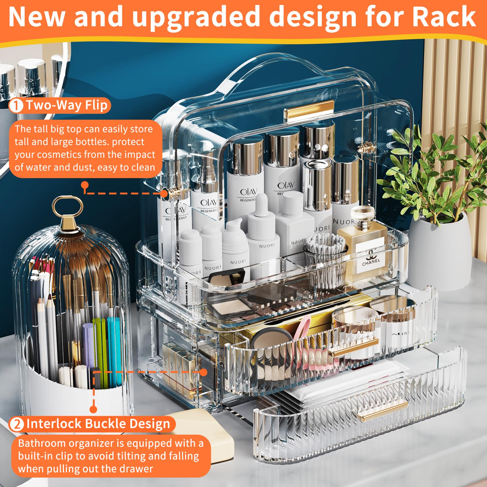 Makeup Organizers Skincare Organizers With 2-Layer Box And Transparent Cover Waterproof Dustproof Cosmetics Display Cases With B