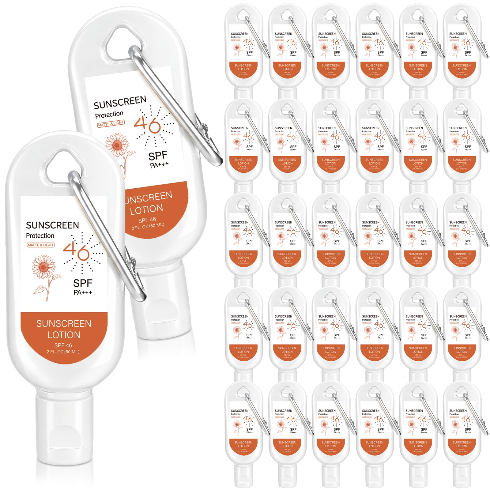 Leelosp 6 Pcs Spf 46 Mini Sunscreen with Carabiner 1oz 30ml Sunscreen Bulk