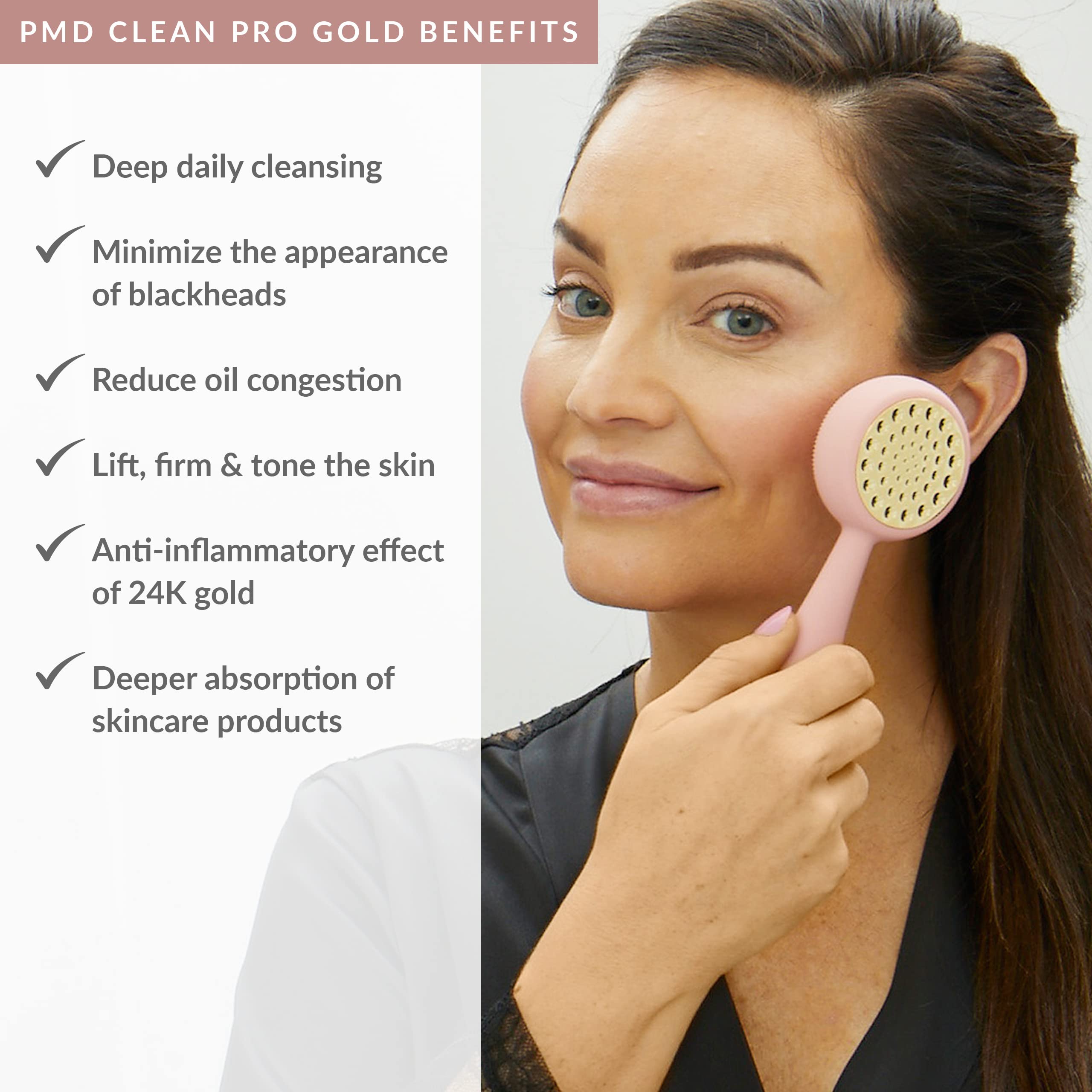 Pmd Clean Pro Gold - Smart Facial Cleansing Device With Silicone Brush & 24K Gold Activewarmth Anti-Aging Massager - Waterproof