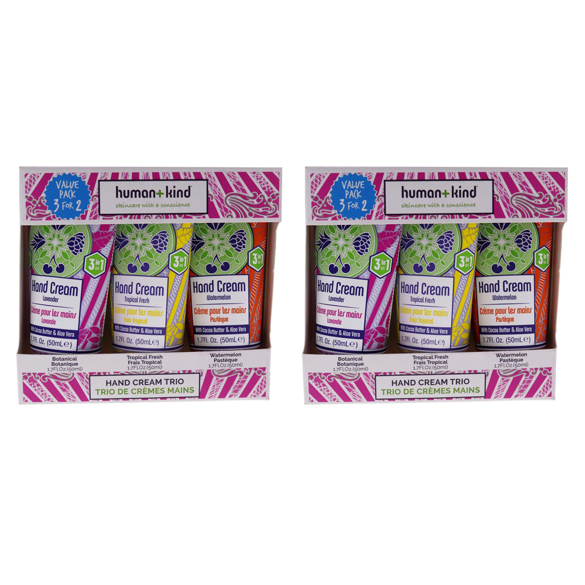 Hand Cream Trio - Pack Of 2 By Human+Kind For Unisex - 3 X 1.7 Oz Botanical, Tropical Fresh, Watermelon