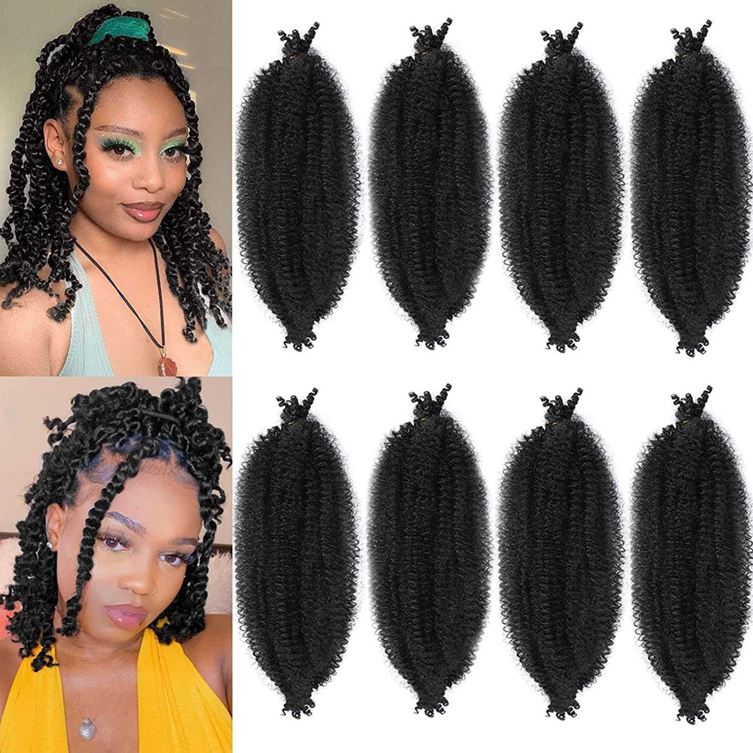8 Packs Springy Afro Twist Hair Pre-Separated Kinky Marley Twist Braiding Hair Soft Synthetic Crochet for Distressed Faux Locs S