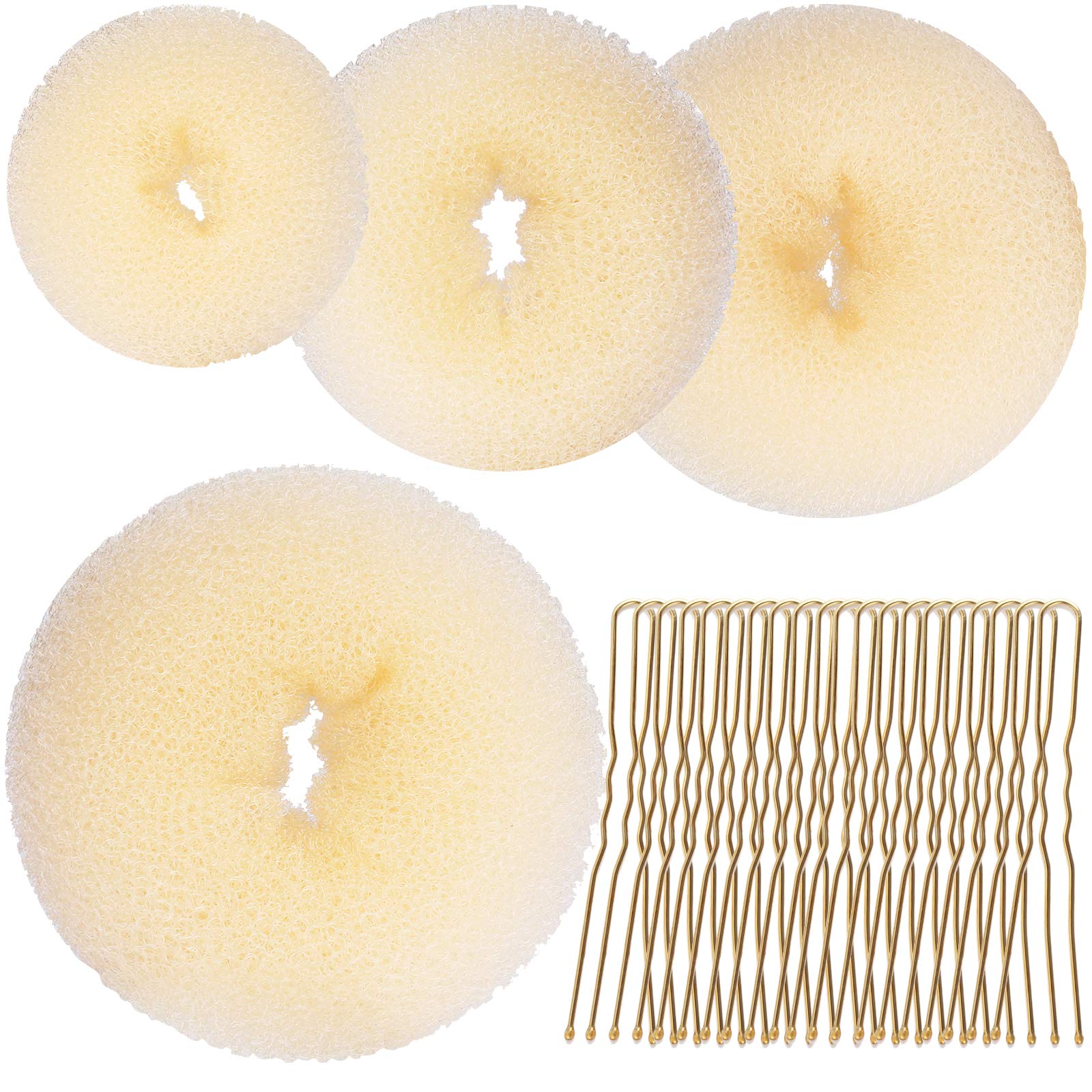 Hair Bun Shaper Set,Teenitor 4 Hair Pcs Donut Bun Maker(Extra-Large, Medium, Small) With Bobby Pins Blonde 20Pcs, Doughnuts Ring