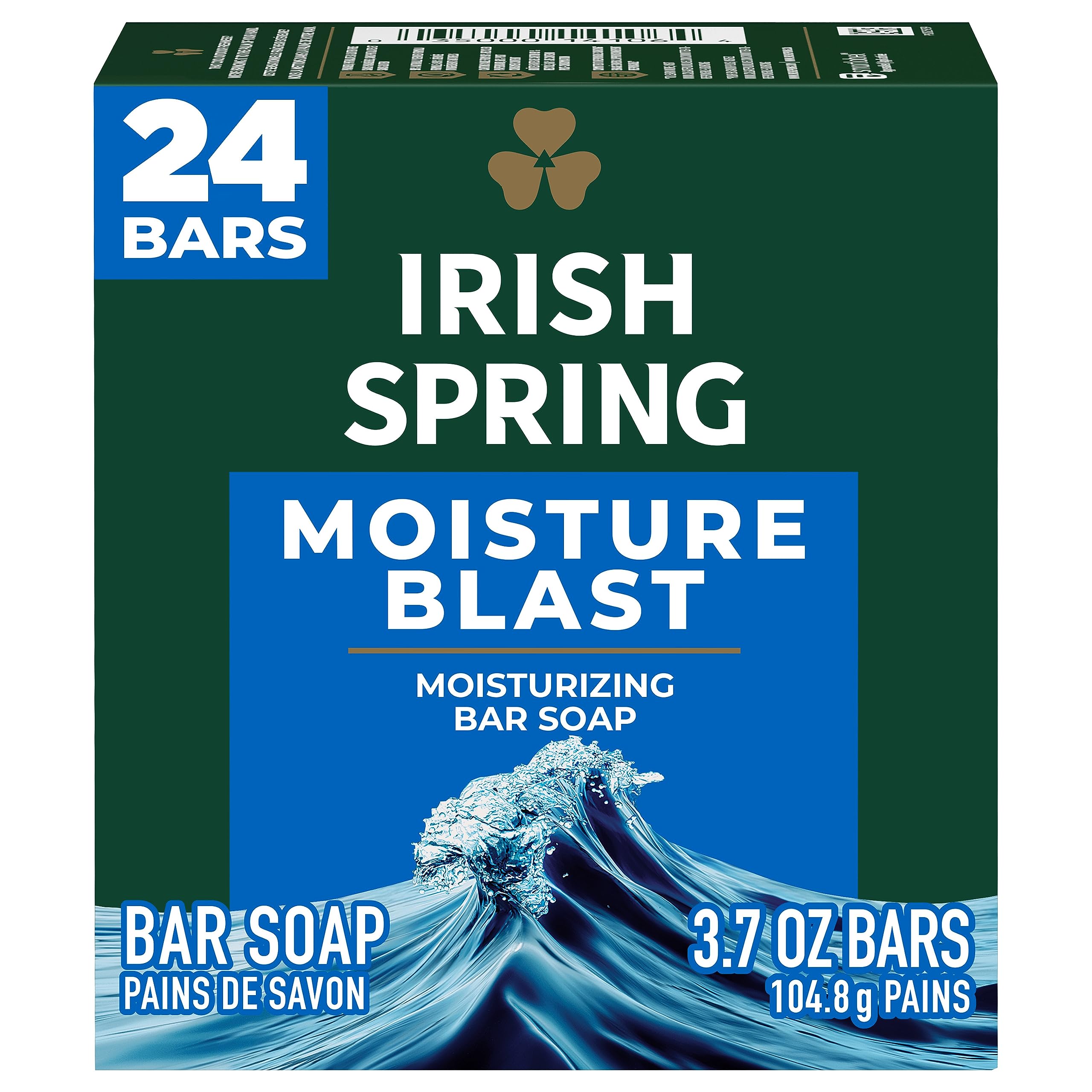 Irish Spring Bar Soap For Men, Moisture Blast, 3.7 Oz, 24 Pack