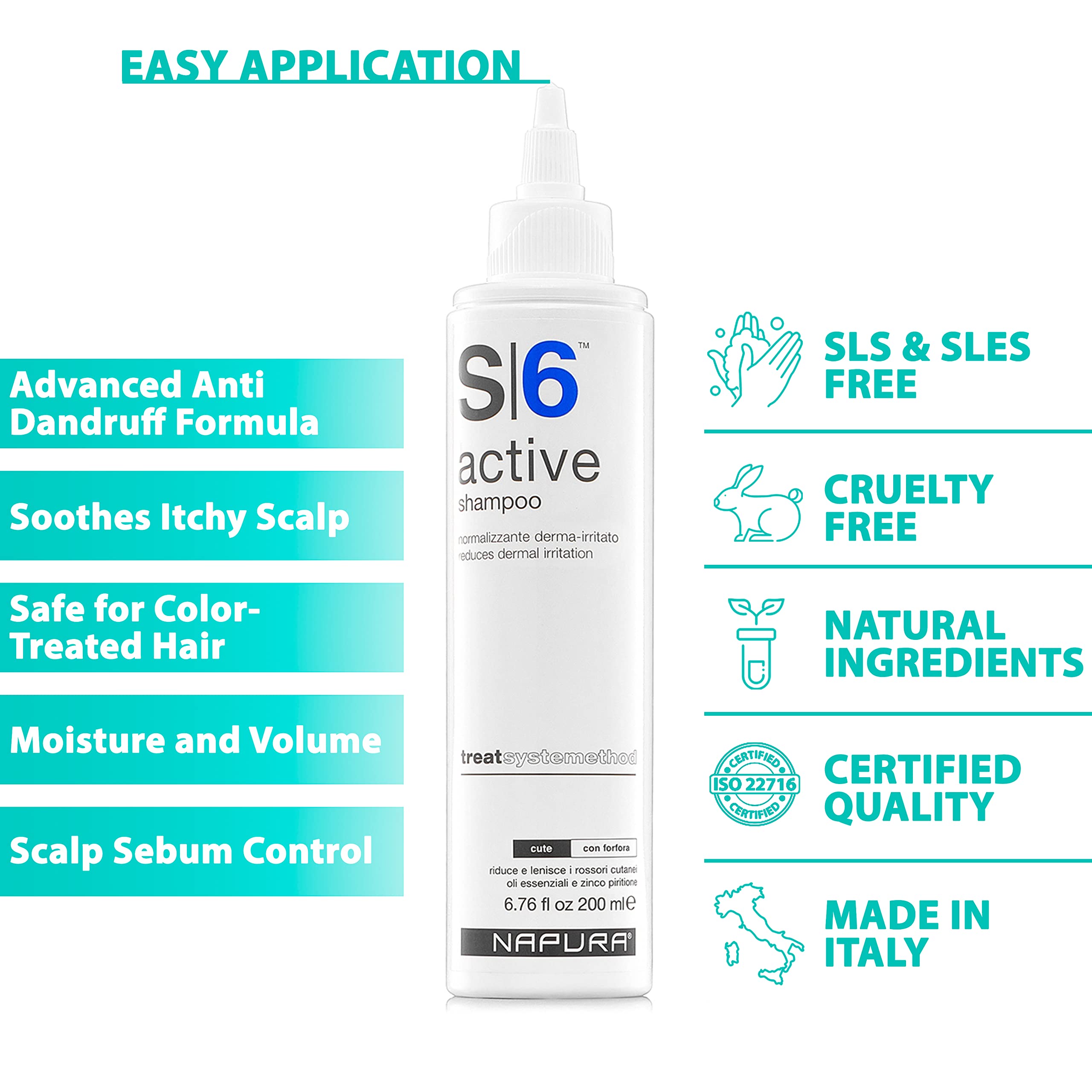 NAPURA S6 Anti Dandruff Shampoo with Tea Tree Oil, 1% Zinc and 1% Salicylic Acid - Natural Itchy Scalp Treatment (6.76 fl oz) fo