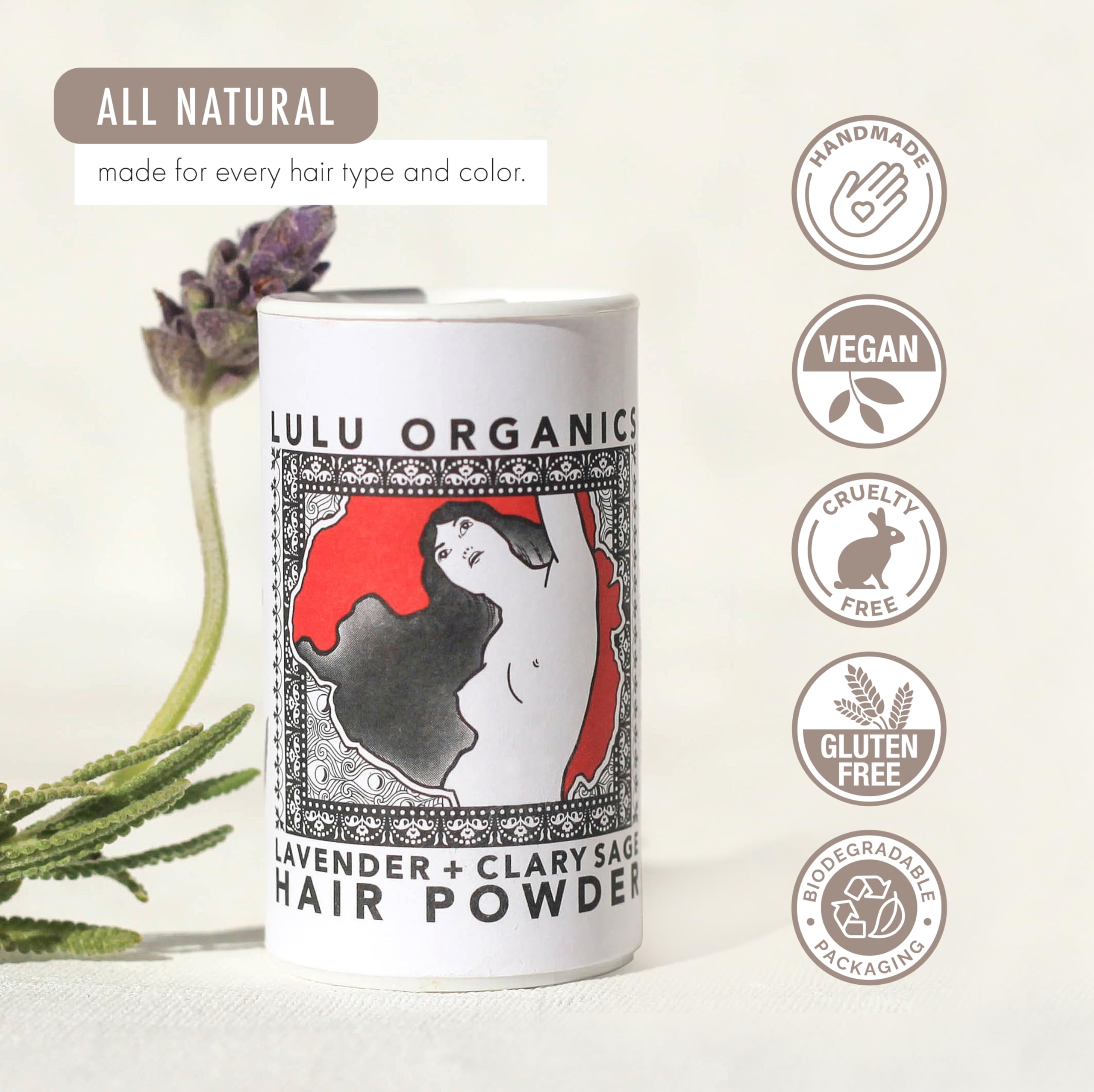 Lulu Organics Dry Shampoo And Hair Powder, All Natural, Paraben Free, Talc Free, Ideal For Oily Hair, Travel Size, Lavender And