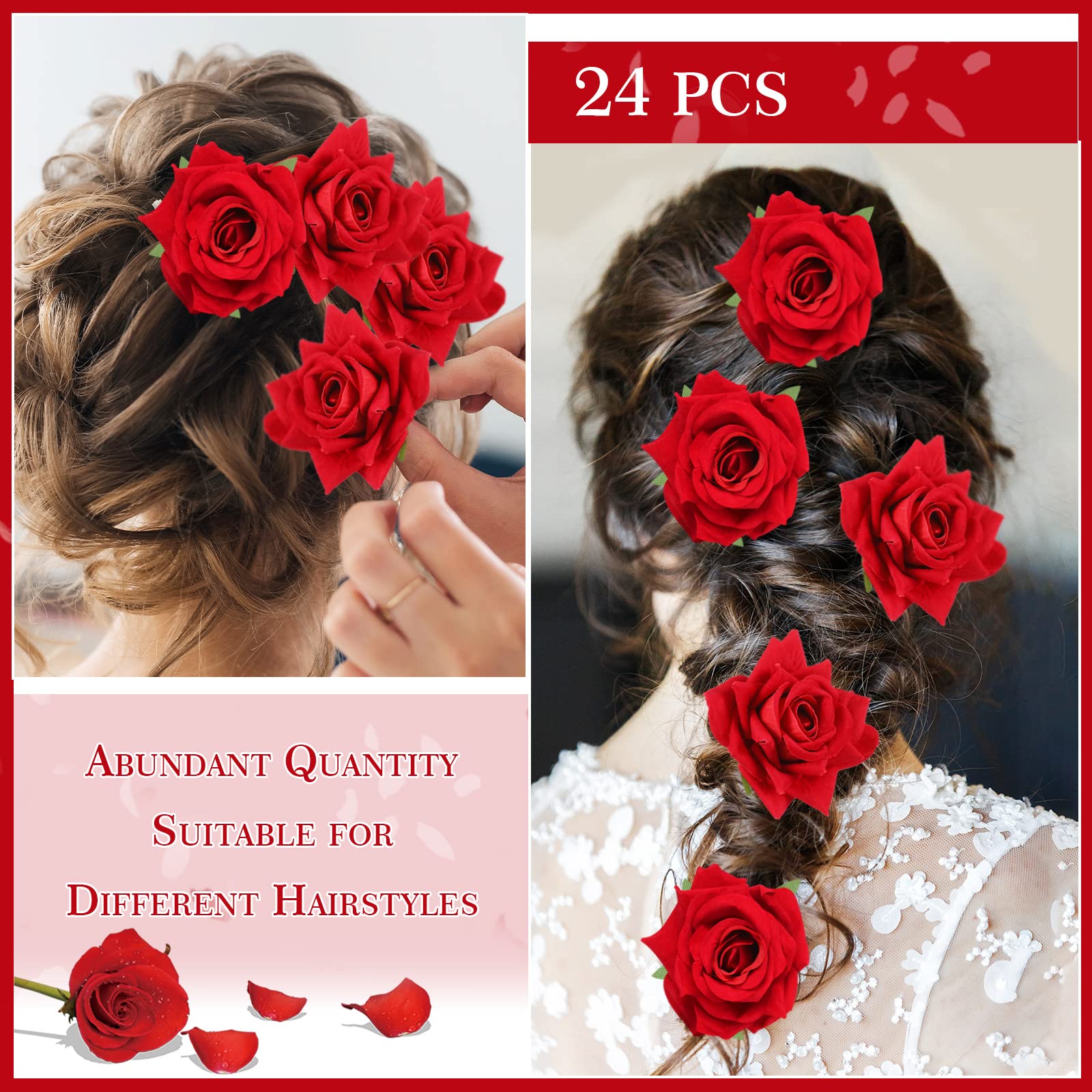24 Pcs Flower Hair Clip Flower Hairpin Rose Brooch Floral Clips 2.8'' Flowers Hair Clips Headpieces Hair Accessories For Woman B