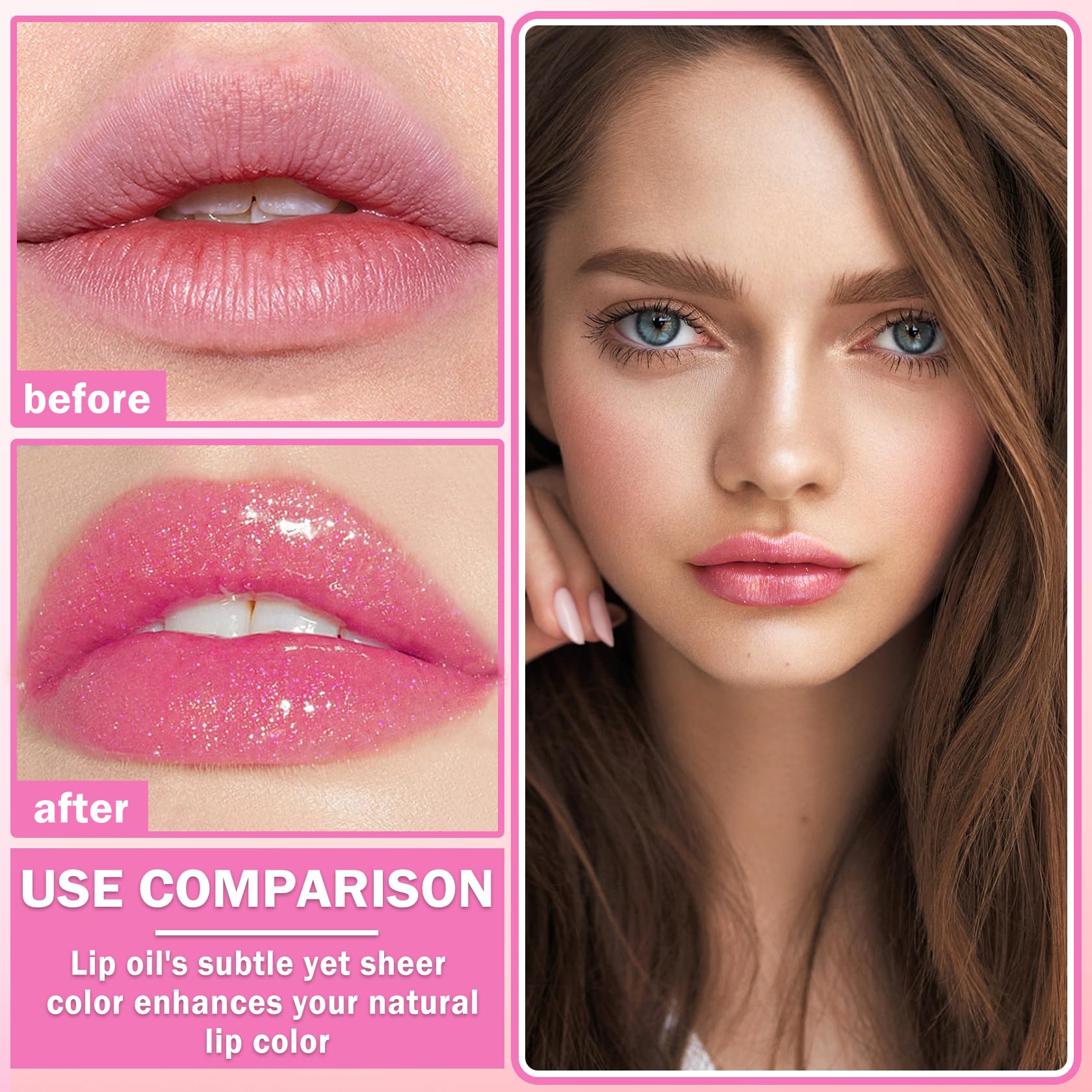 CAHIUYOA Magic Color Changing Lip Oil Hydrating Plumping Lip Oil Tinted Lip Gloss Lip Balm Shimmer Non-sticky Lip Glow Oil Trans